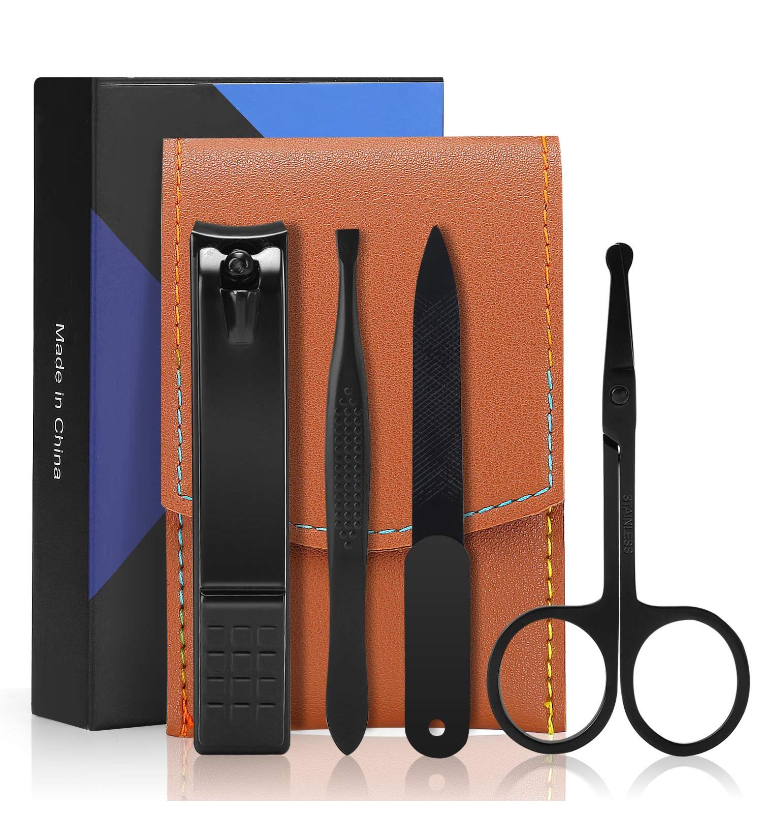 Manicure Set Men Travel Nail Clipper Kit - Mini Luxury Manicure 4 in 2 Manicure & 1 Nose Hair Scissors Stainless Steel Professional Pedicure Set Travel Nail Grooming Kit Gift for Men Lovers Parents Black - Buy Online on GoSupps.com