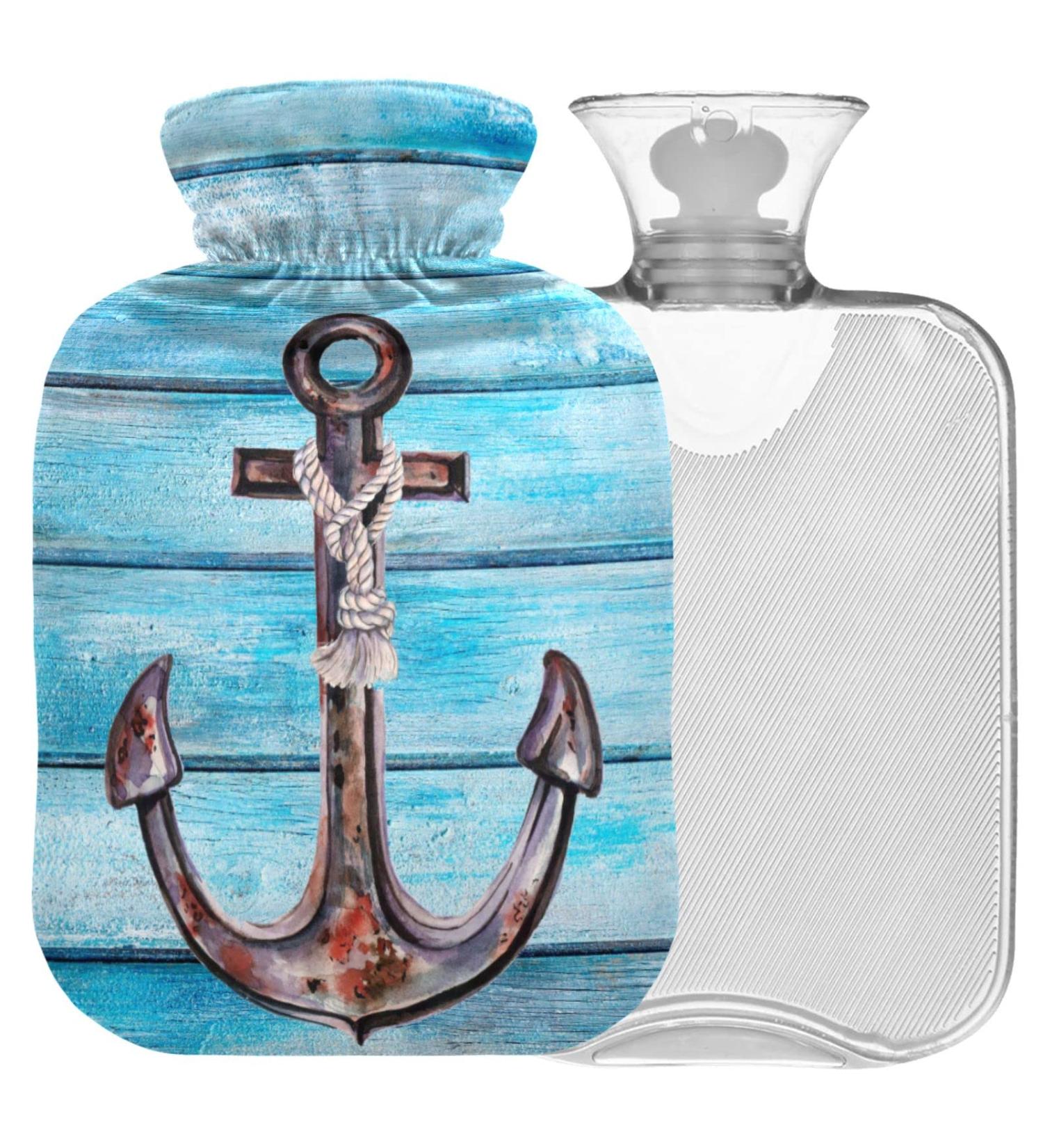 Naanle Watercolor Wooden Hot Water Bottle 1L Anchor Design for Pain Relief & Therapy | Bed Hand & Feet Warmer - Buy Online on GoSupps.com
