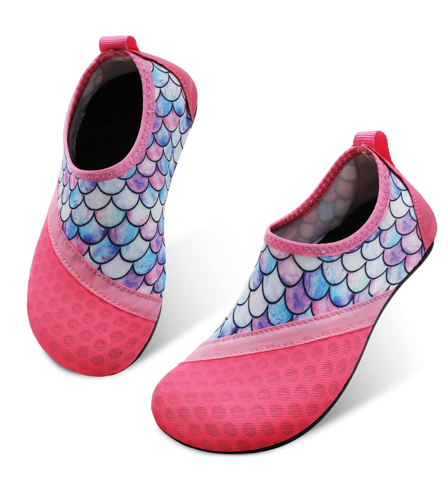 JIASUQI Kids Water Shoes Quick Dry Aqua Socks | Beach & Pool Barefoot Shoes | 12/12.5 UK Child | Pink Scale - Buy Online on GoSupps.com