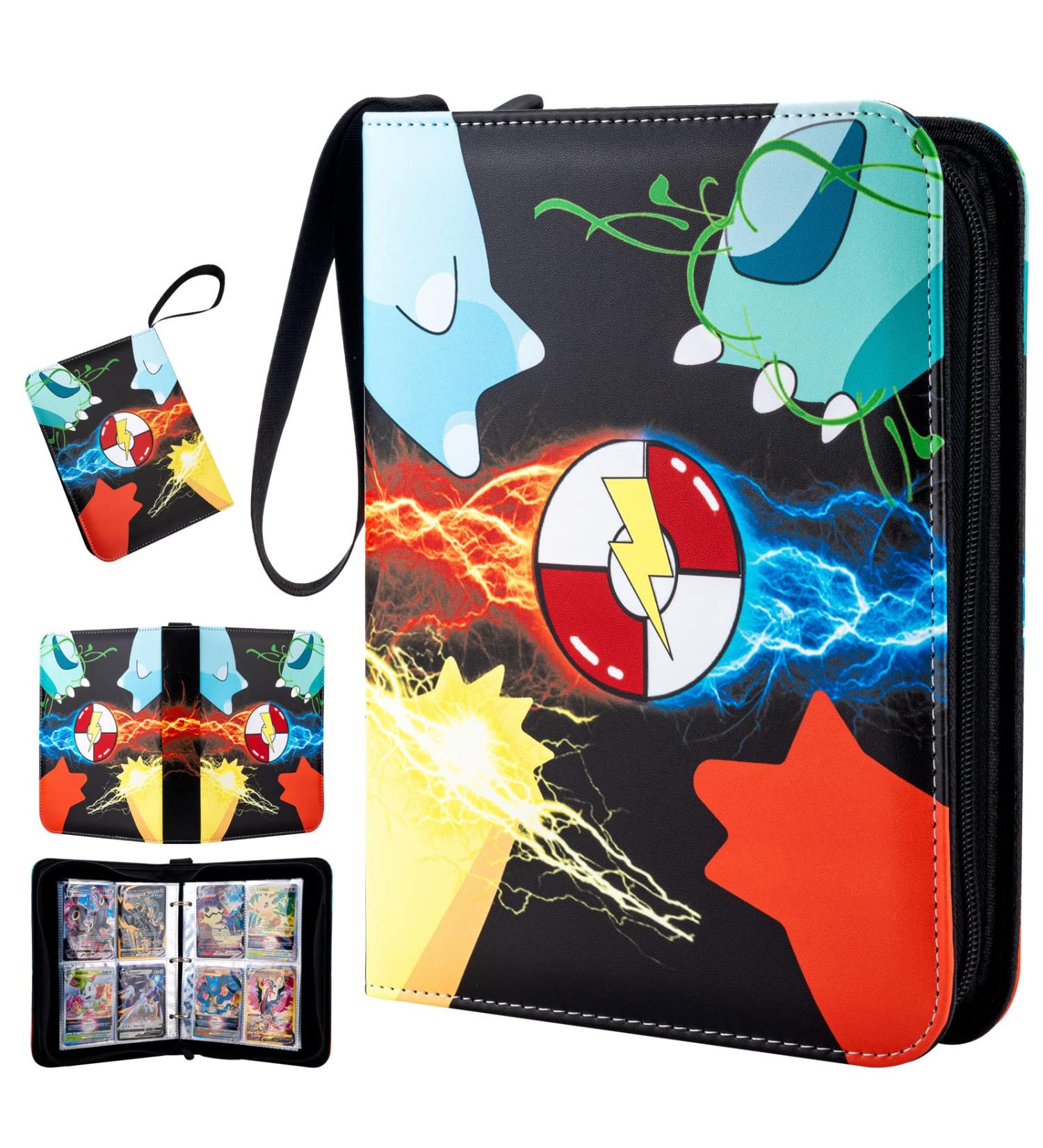 Trading Card Binder with 50 Removable Sleeves | 4-Pocket Card Collection Album | Holds 400 Cards | Zipper Closure - Black - Buy Online on GoSupps.com