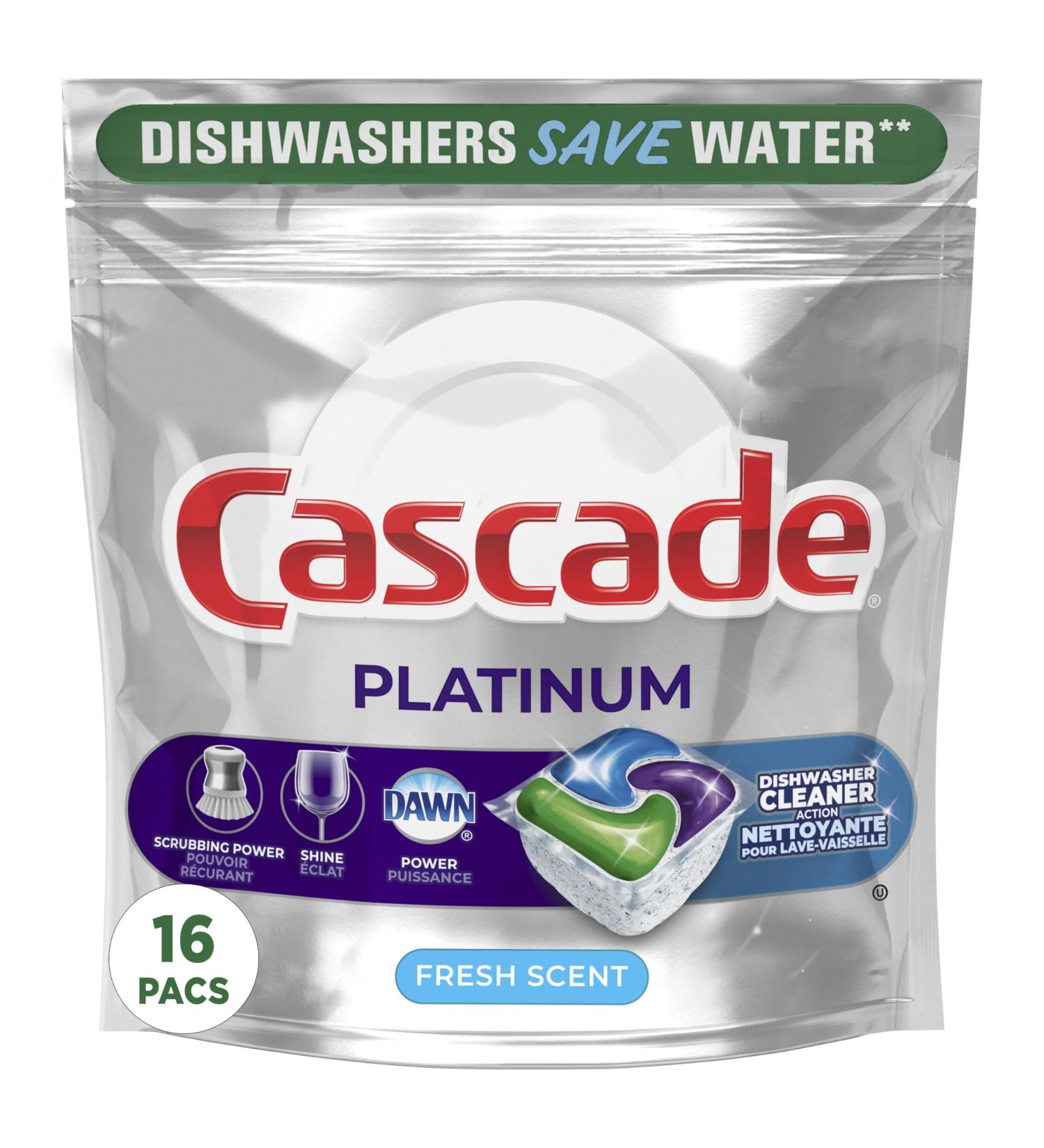 Cascade Dishwasher Detergent Pods with Dishwasher Cleaner Platinum Actionpacs Dishwasher Pods Fresh Scent 16 Count - Buy Online on GoSupps.com
