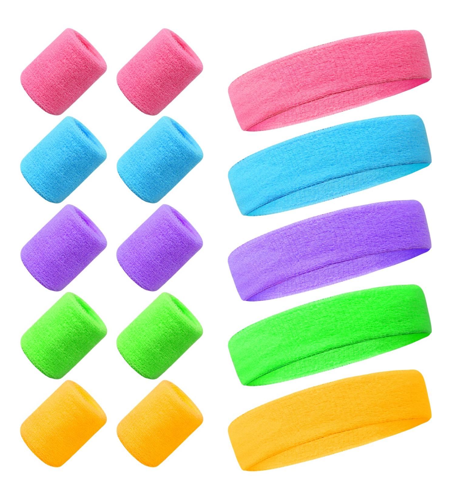 15-Piece Neon Sweat Band Set | 80s Style Elastic Wristbands & Bracelets for Sports | Basketball Tennis Gym - Unisex - Buy Online on GoSupps.com