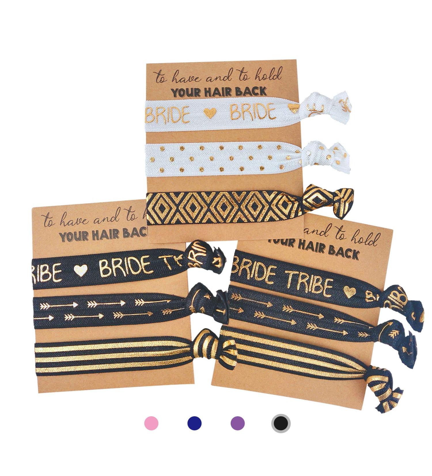 Newshun 12 x 3-Pack Bride Tribe Hair Ties - Bachelorette Party Favors Kit in Black - Set of 36 Bands - Buy Online on GoSupps.com