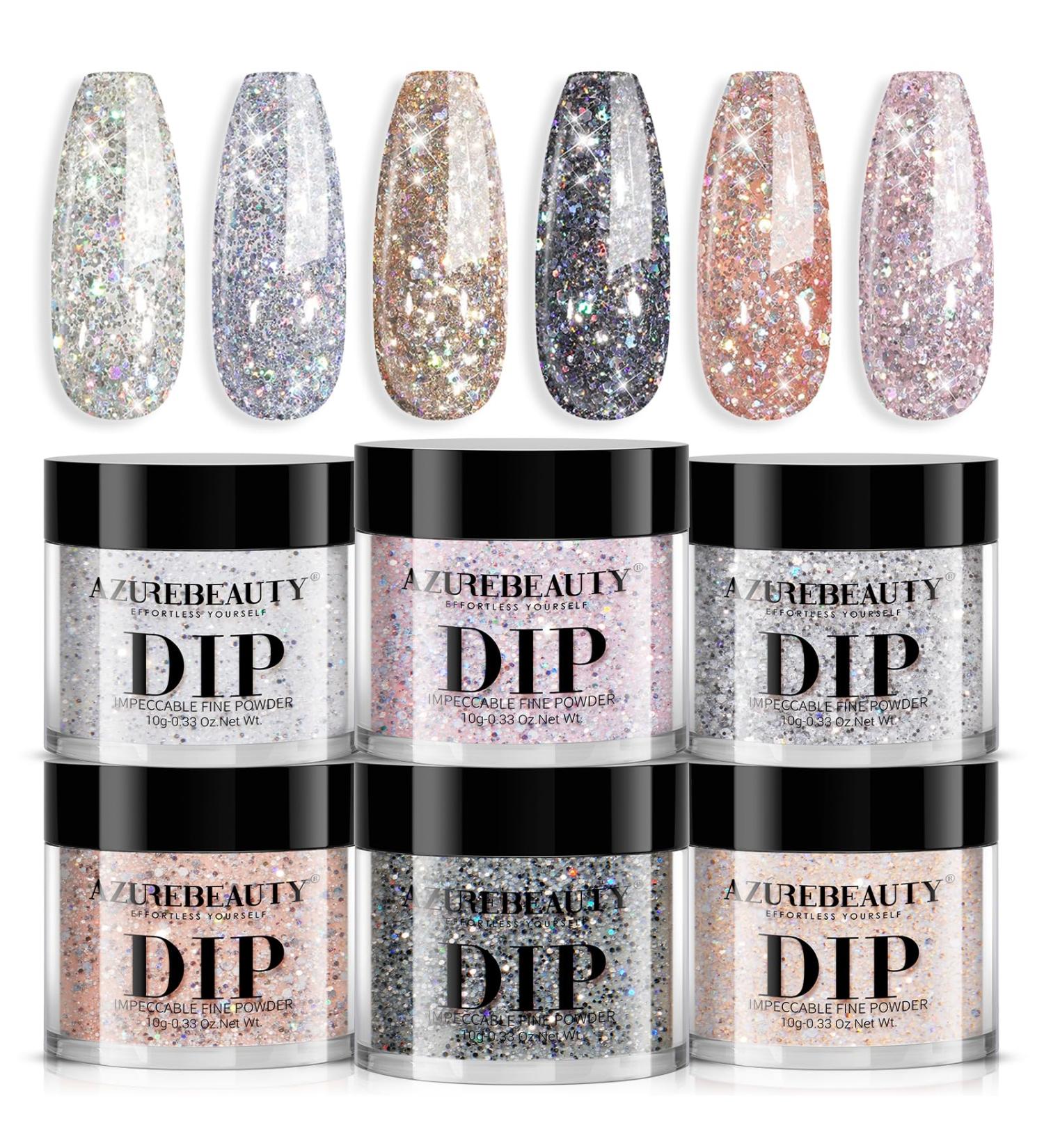 AZUREBEAUTY Dip Powder Nail Set - 6 Colors Glittery Chrome Dipping Powder Kit for Perfect Manicure - No Nail Lamp Needed - Buy Online on GoSupps.com