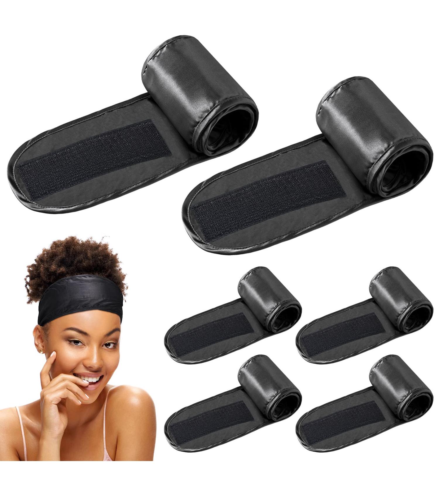 Satin Spa Headband - 6 Pack Silk Adjustable Hair Wrap for Women - Black - Buy Online on GoSupps.com