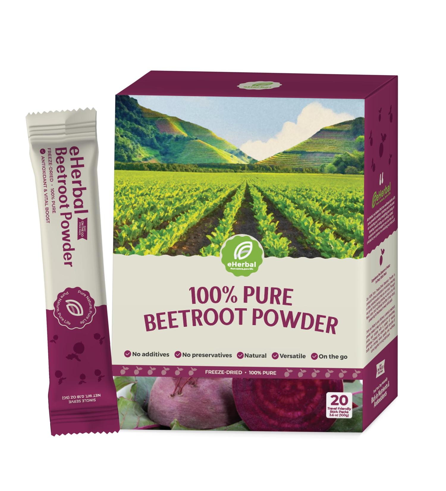 eHerbal 100% Plant Based Pure Freeze Dried Beet Root Powder Packets Beet Juice for High Blood Pressure Nitric Oxide Booster Boost Clean Energy Drink Mix Non-GMO 20 Convenient stickbags - Buy Online on GoSupps.com