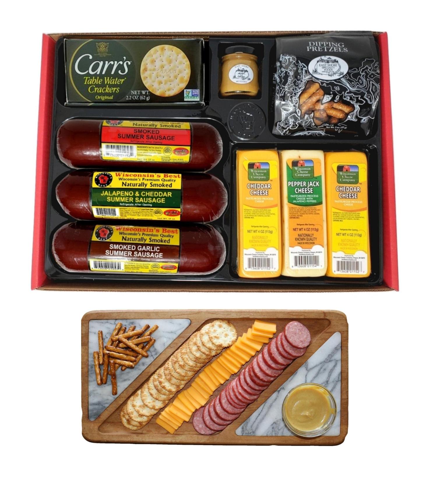 Wisconsin's Best Cheese Company Party Gift Basket with 100 Wisconsin Cheddar Cheese, Pepper Jack Cheese, Sausage, Crackers, Pretzels, and Mustard for Entertaining - Buy Online on GoSupps.com