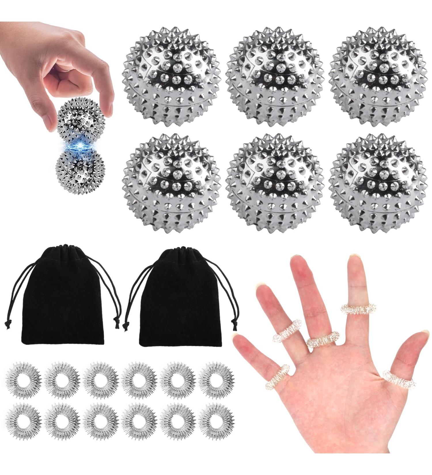 6 Igelball Massage Balls & 12 Magnetic Acupressure Rings Set - Stress Relief & Finger Massage Tools for Optimal Wellness - Buy Online on GoSupps.com