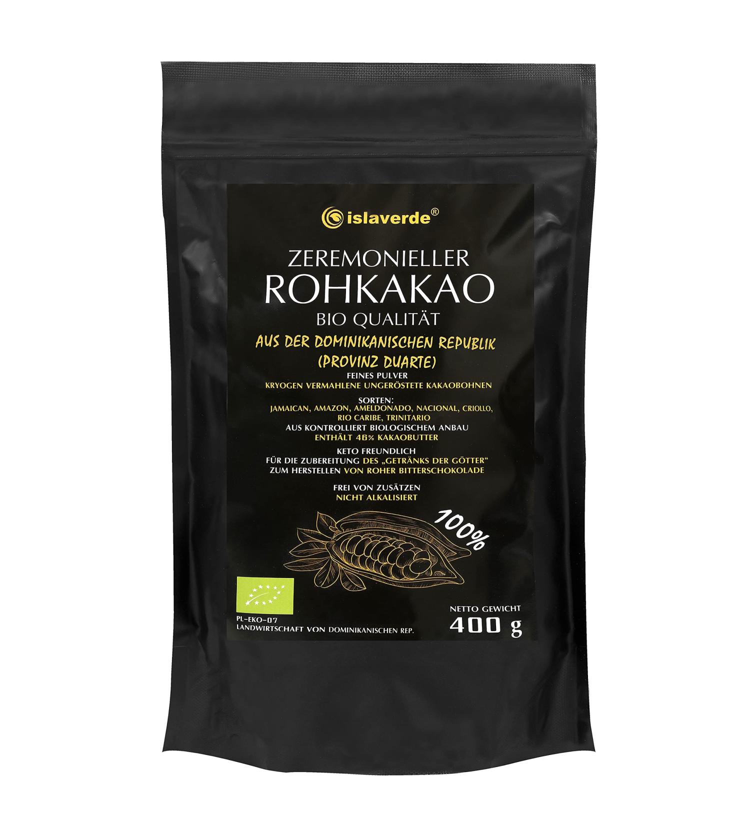 Islaverde Ceremonial Organic Raw Cocoa 100% | Premium 400g Fine Powder | Sugar-Free Non-Alkalized | From Dominican Republic - Buy Online on GoSupps.com