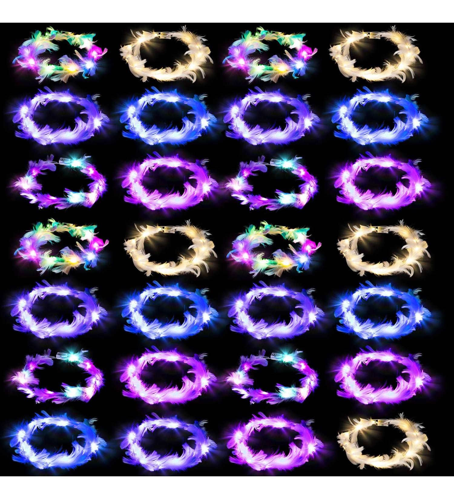 28 Pcs Luminous LED Feather Crown Headband for Women - Glowing Hair Accessories for Wedding, Festival, Party - Buy Online on GoSupps.com