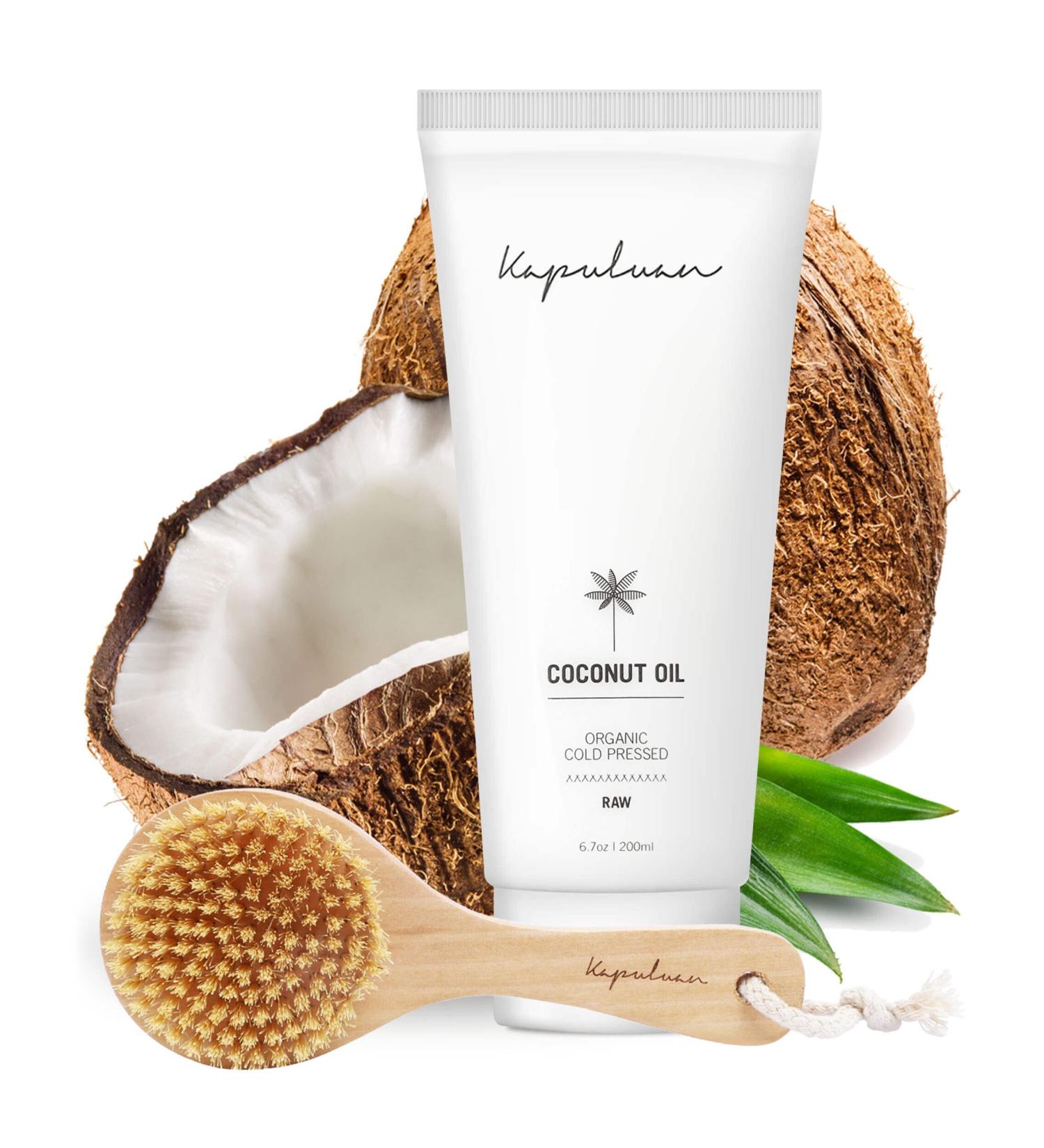 Kapuluan Bundle: 200ml Organic Coconut Oil Tube & Vegan Body Brush for Skin Care and Cellulite Treatment - Buy Online on GoSupps.com