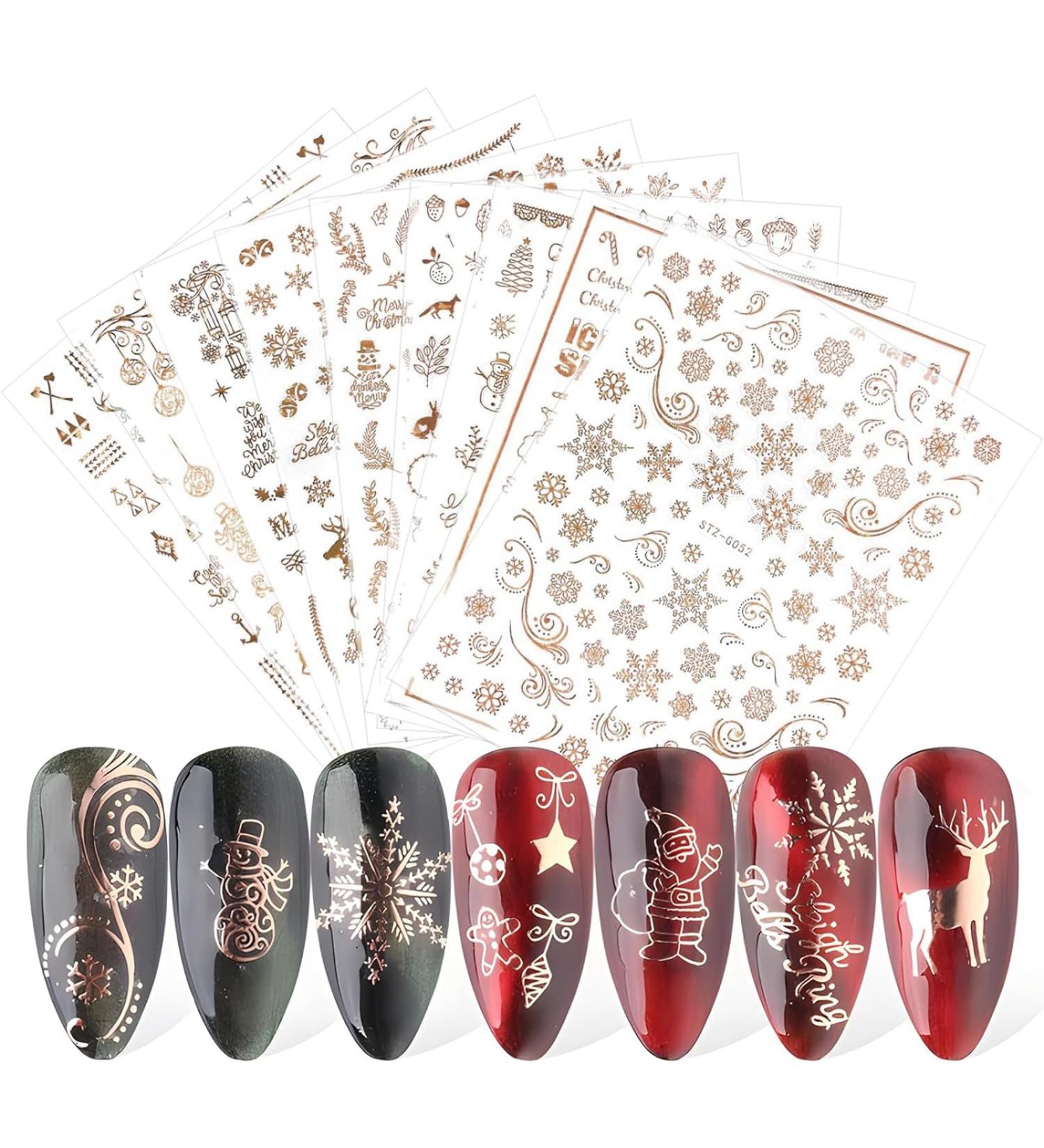 Buy Rose Gold Christmas Nail Stickers - 9 Sheets of Snowflake & Flower Self-Adhesive Nail Art Accessories - Buy Online on GoSupps.com