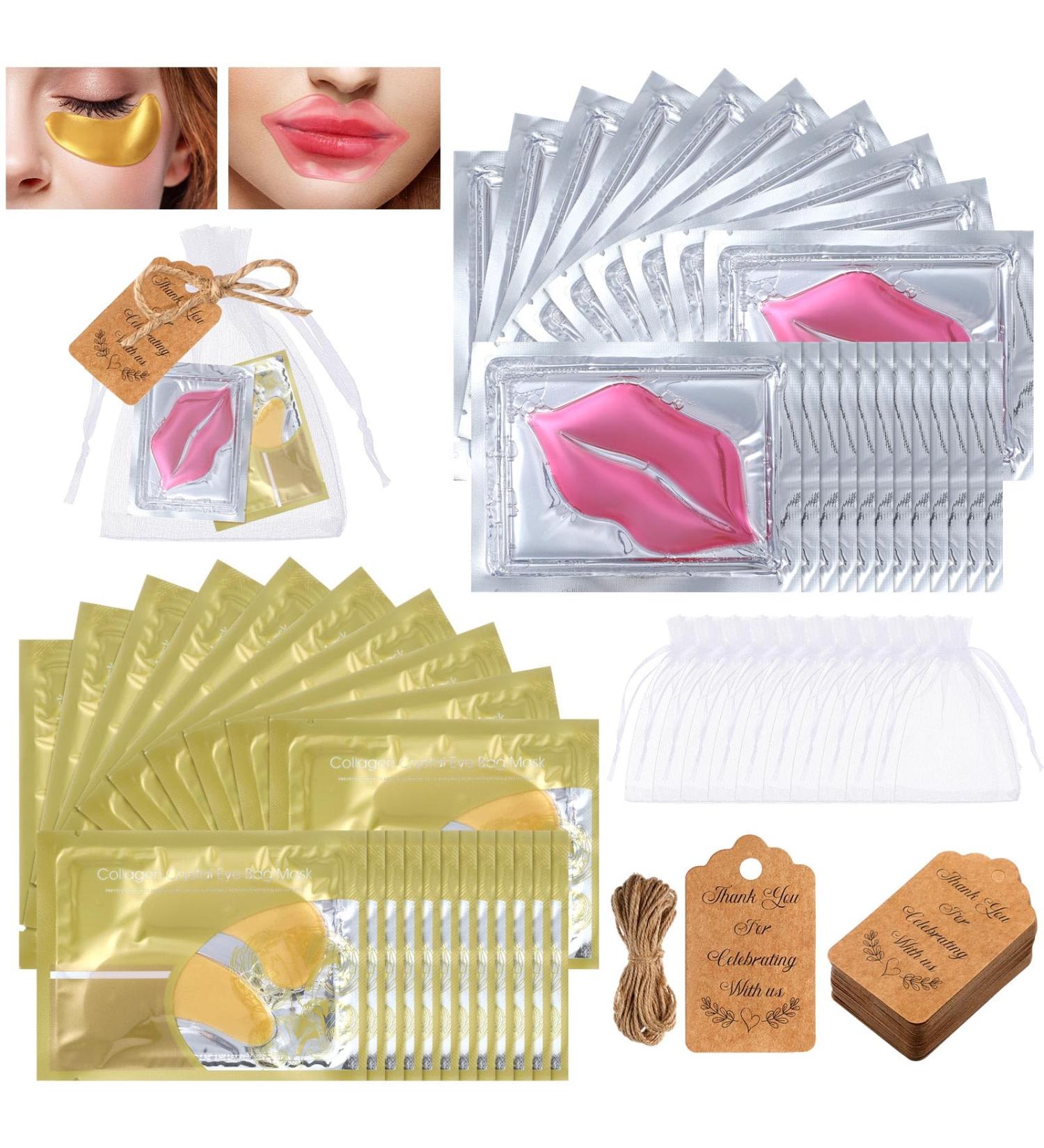 100 Set Lip & Eye Masks - Wedding & Baby Shower Favor - Gold Under Eye & Pink Lip Masks for Moisturizing & Hydrating Dark Circles & Dry Lips - Buy Online on GoSupps.com