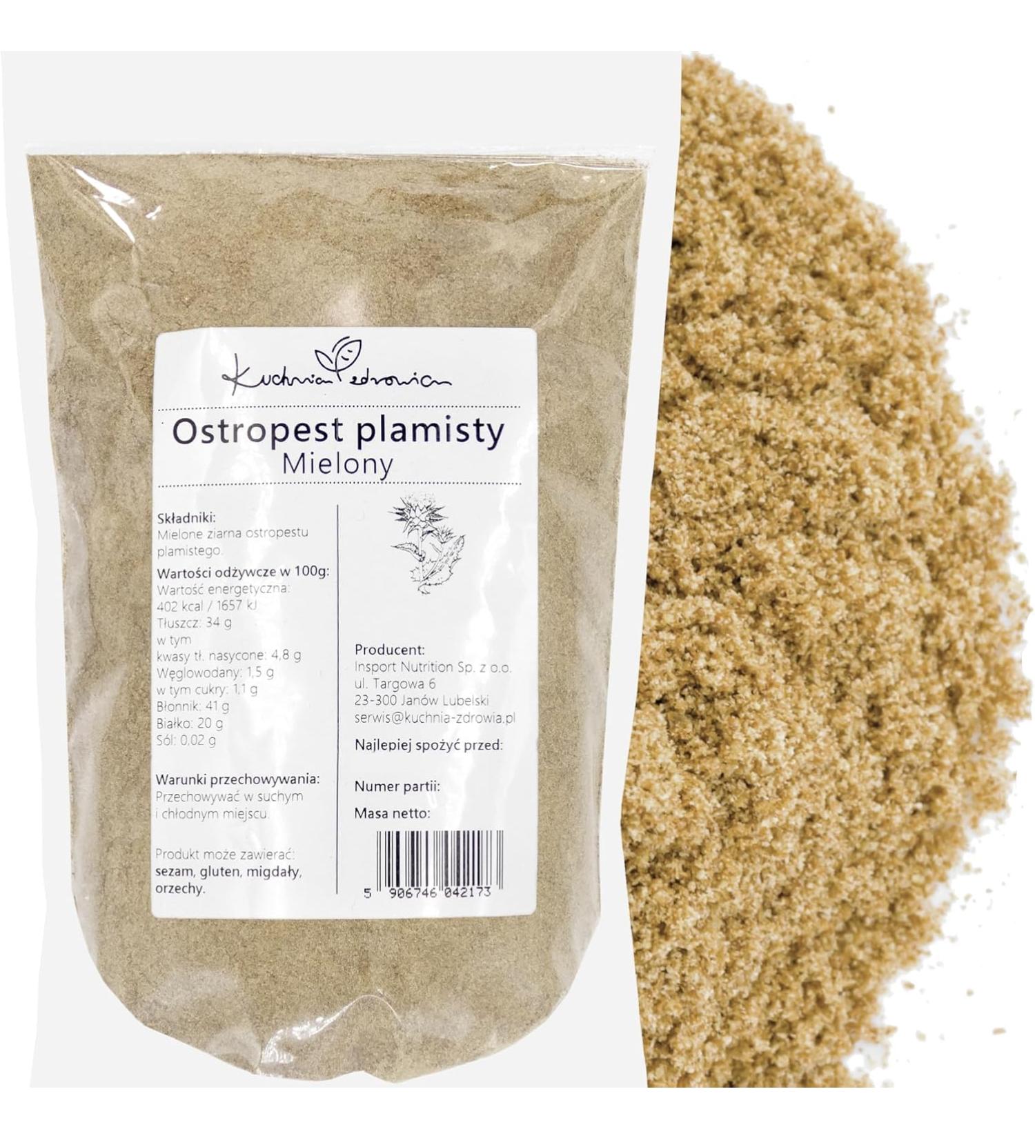 Kuchnia Zdrowia - Ground milk thistle - High quality - No additives - Vegan - Leak proof packaging with zip - 1kg Doypack - Buy Online on GoSupps.com