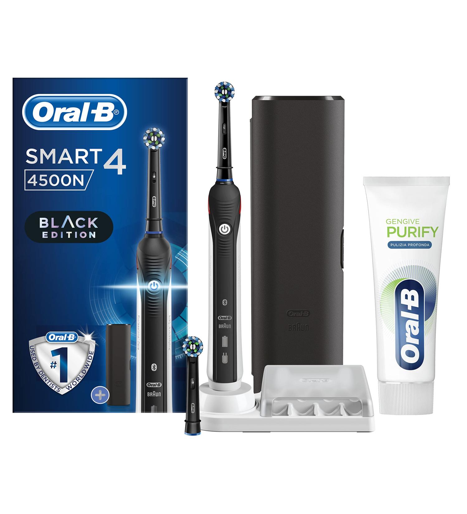 Oral-B Smart 4 4500 Black Electric Toothbrush - Rechargeable CrossAction 3 Modes 2 Brush Heads Premium Travel Case & Deep Cleaning Toothpaste for Gums - Buy Online on GoSupps.com