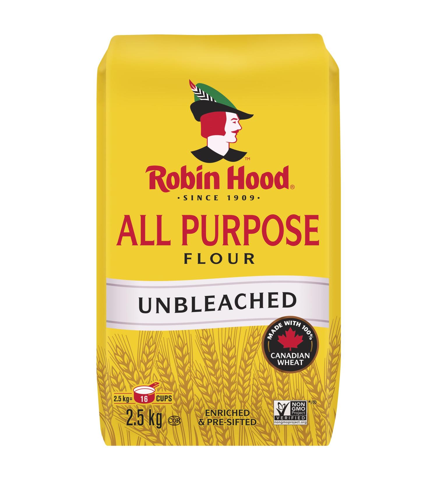 Robin Hood Unbleached All Purpose Flour 2.5kg Made with 100% Canadian Wheat 2.5 kg (Pack of 1) UNBLEACHED - Buy Online on GoSupps.com