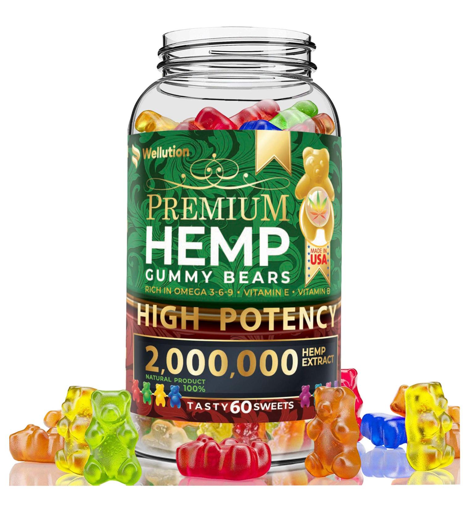 Wellution Hemp Gummies 2000000 XXL High Potency - Fruity Hemp Oil Gummy Bears - Buy Online on GoSupps.com