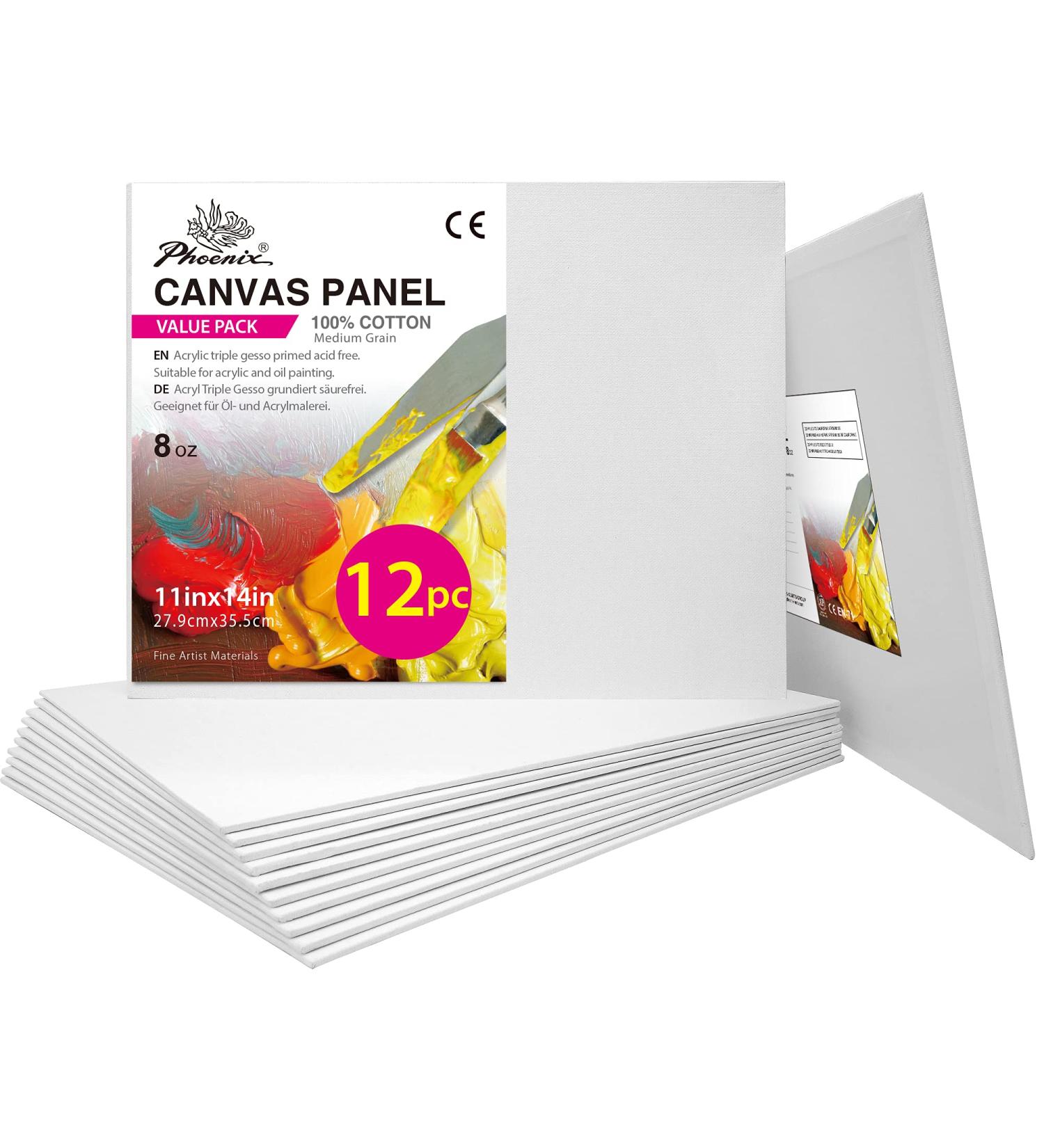 PHOENIX 11x14 Inch Painting Canvas Panels - 12 Pack, Triple Primed Cotton Canvases for Acrylic, Oil, Watercolor & Tempera Paints - Buy Online on GoSupps.com