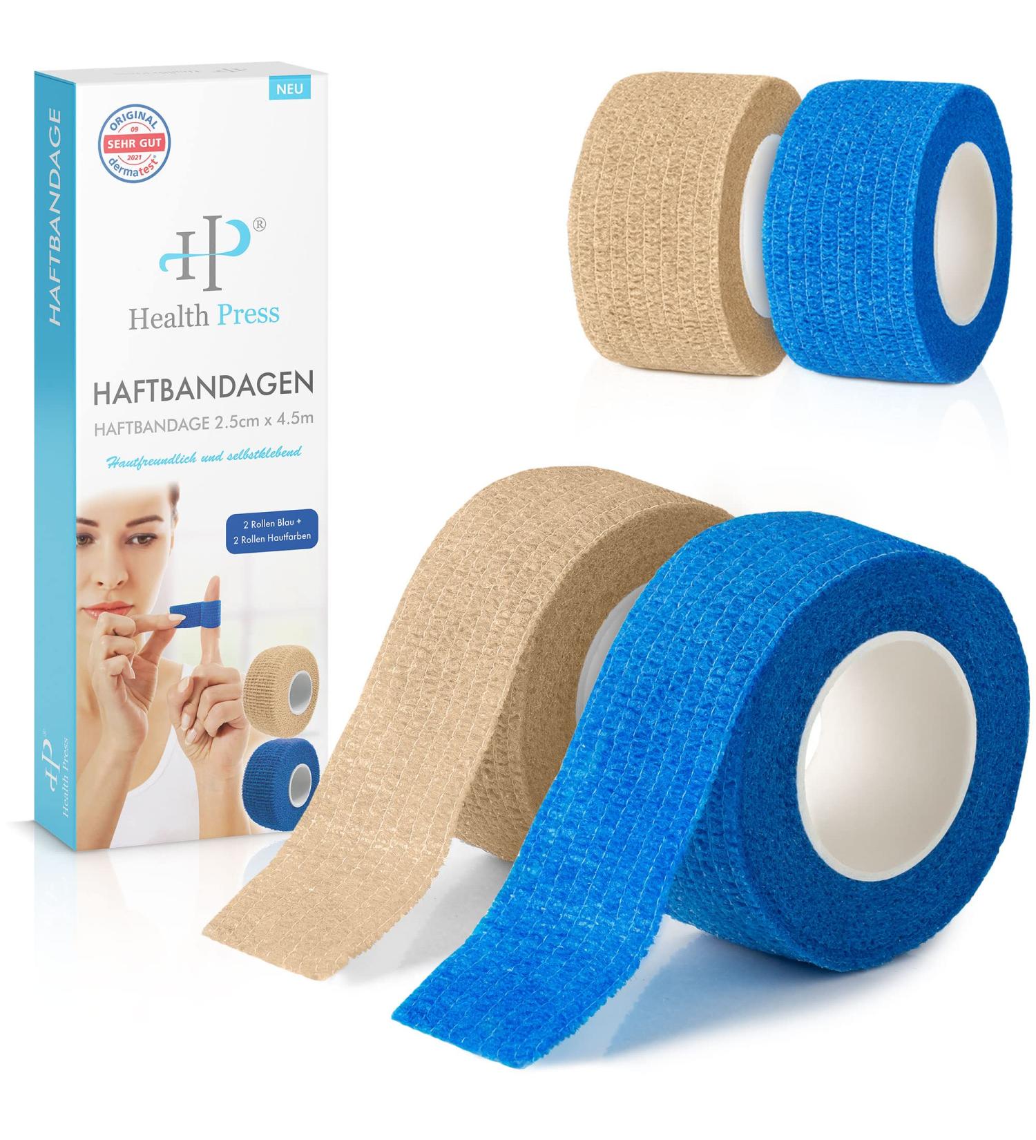 Self-Adhering Finger Pavement Roll - 4x Elastic Bandage Tape (Blue & Skin Color) 2.5cm x 4.5m | Waterproof Dust & Dirt Resistant | 4-Piece Set for Easy Repairs - Buy Online on GoSupps.com