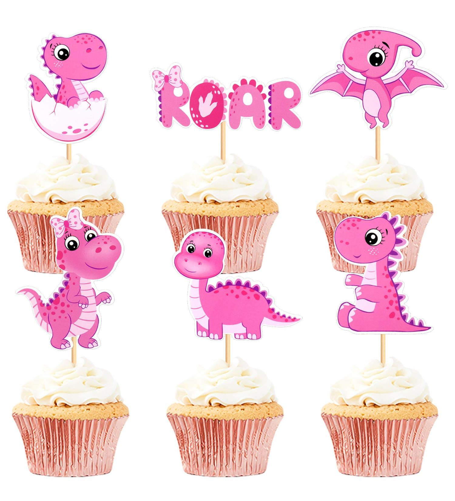 Cyodoos 36 Piece Dinosaur Cupcake Toppers Baby Dinosaur Cupcake Children's Birthday Party Cake Decorative Supplies Perfect for Dinosaur Parties and Boys and Girls' Birthday Party Decorative Supplies Pink - Buy Online on GoSupps.com
