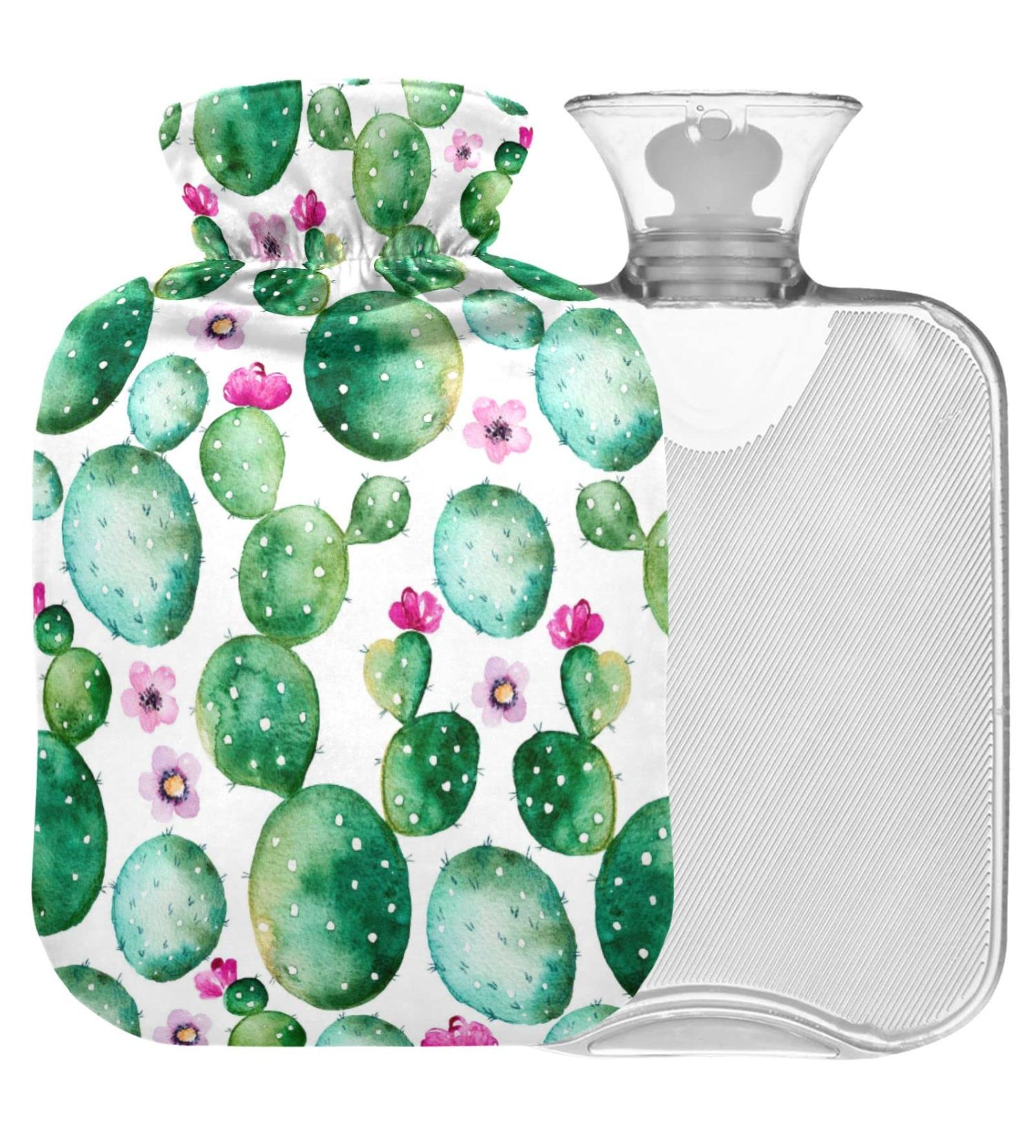NAANLE 2L Hot Water Bottle with Cover - Cactus Flower Watercolor | Pain Relief & Heat Therapy for Menstrual Cramps | Large Transparent Warm-Up Bag - Buy Online on GoSupps.com
