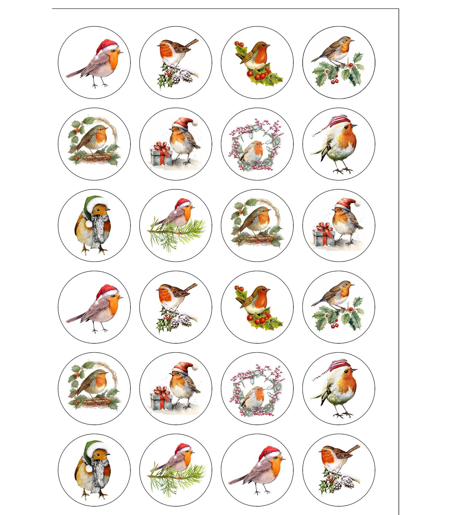 24 Pre-Cut Christmas Robins Themed Edible Wafer Paper Cake Toppers Decorations
