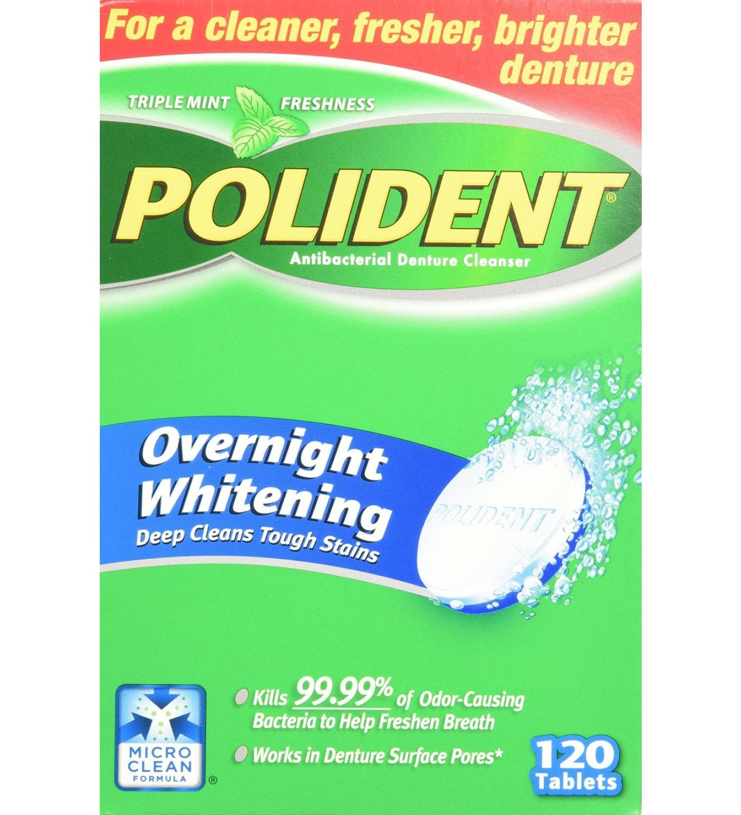 Polident Overnight Whitening Denture Cleanser 120 Tablets (Pack of 2)
