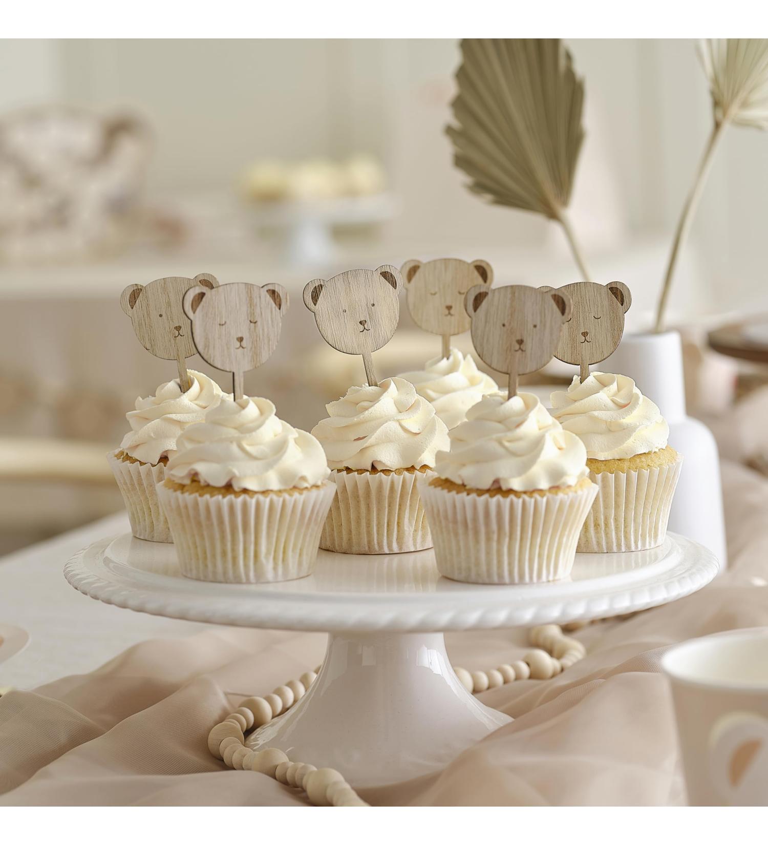 Buy Ginger Ray Wooden Teddy Bear Cupcake Toppers - 6 Pack Baby Shower Decorations - Neutral Cake Topper for Parties - Buy Online on GoSupps.com