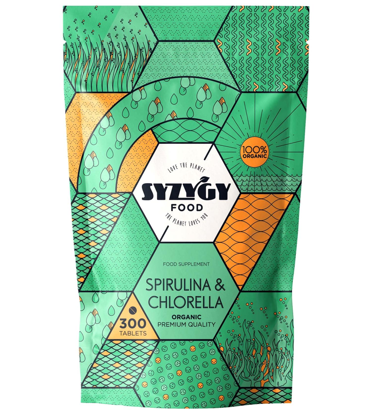 SYZYGY FOOD | Certified Organic Chlorella and Spirulina | 300 Tablets of 500mg | DETOX - Vegan - Rassasizing Plant Protein | Vitamins - Minerals - Iron | Certified Organic - Buy Online on GoSupps.com