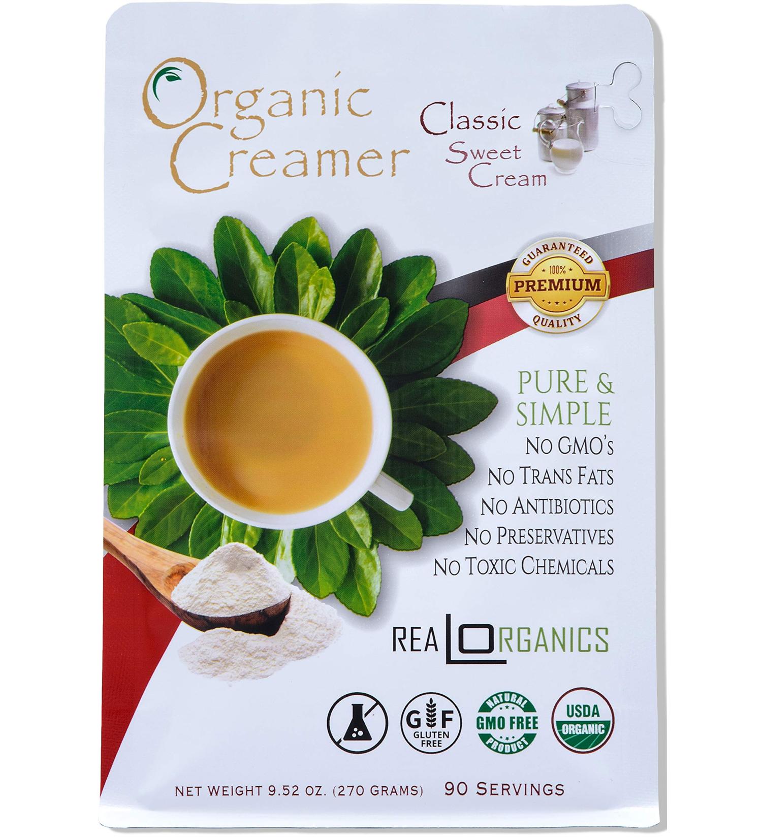 Realorganics PURE & SIMPLE Powdered Coffee Creamer - Certified Organic, rBST, GMO, Gluten, Chemical Additive, and Preservative Free - Classic Sweet Cream - Buy Online on GoSupps.com