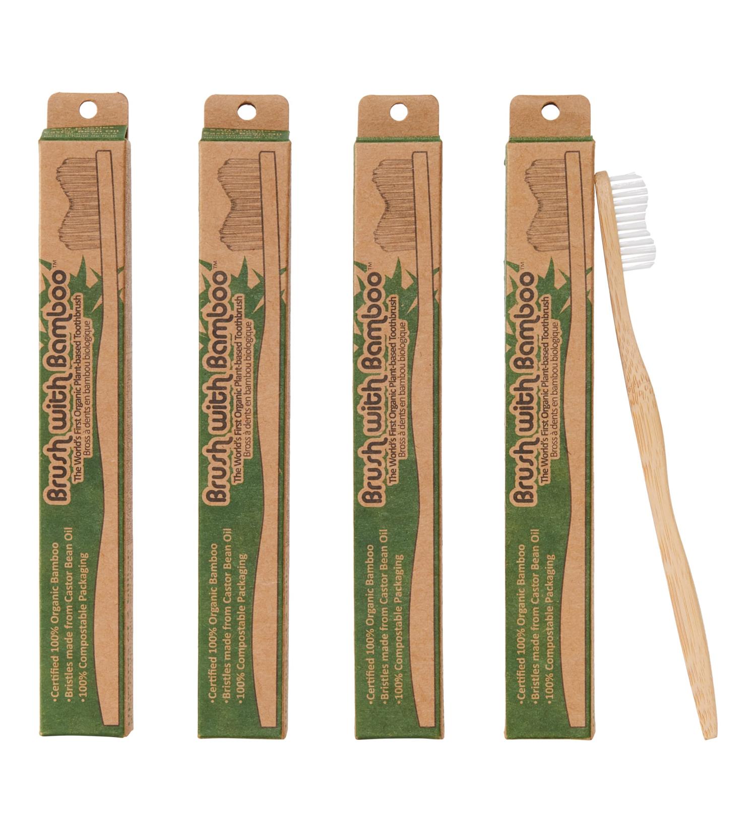 Brush with Bamboo Plant-Based Bristle Toothbrush - 4 Pack Adult - Buy Online on GoSupps.com