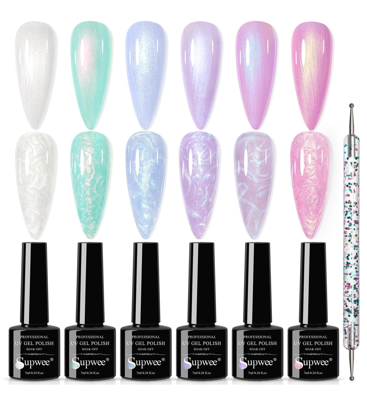 SUPWEE Pearl Shell Gel Polish 6 Colors Shell Thread Glitter Gel Nail Polish Shimmer Mermaid Soak Off UV LED Gel for Salon Home DIY Manicure LW165 - Buy Online on GoSupps.com