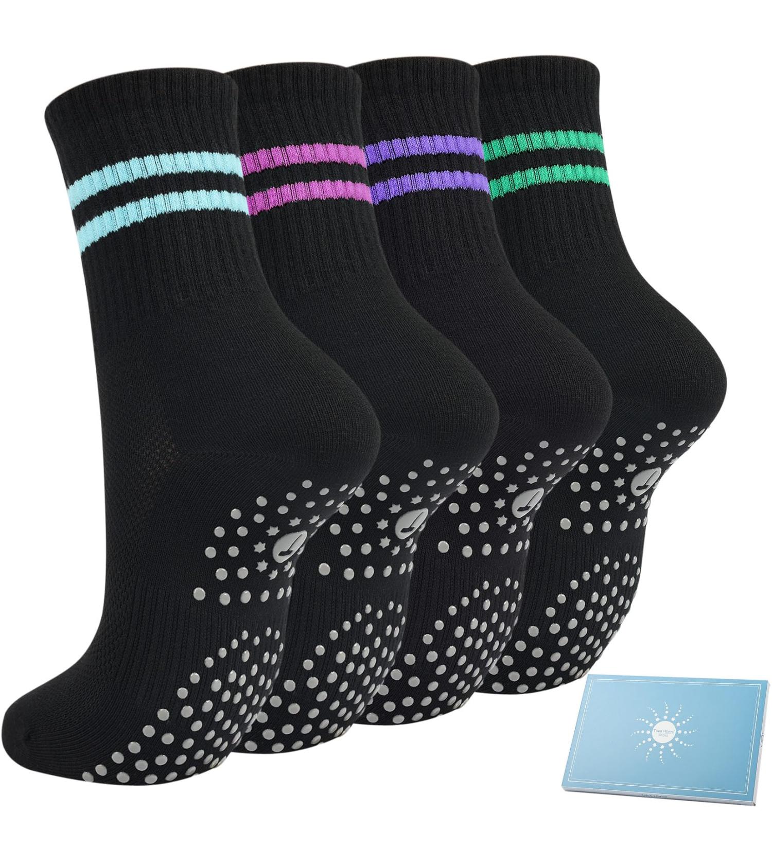 Buy Slipproof Yoga & Pilates Socks for Women | Toes Home Stopper Socks - 4 Pairs Anti-Slip Bubble Sports Socks (39-42) - Comfortable Black & Colored Grip Socks - Buy Online on GoSupps.com
