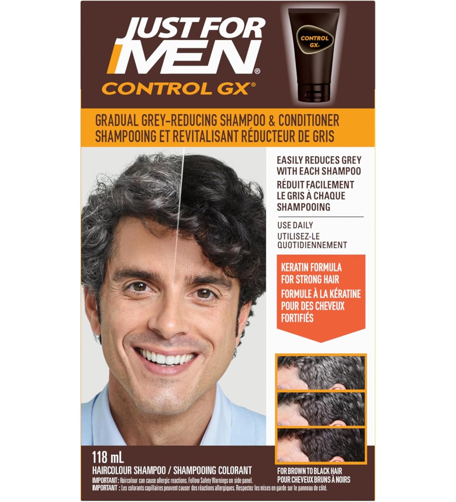 Just For Men Control GX 2 in 1 Grey Reducing Shampoo and Conditioner Gradually Colors Hair 118ml (1 Count) 118 ml (Pack of 1) - Buy Online on GoSupps.com
