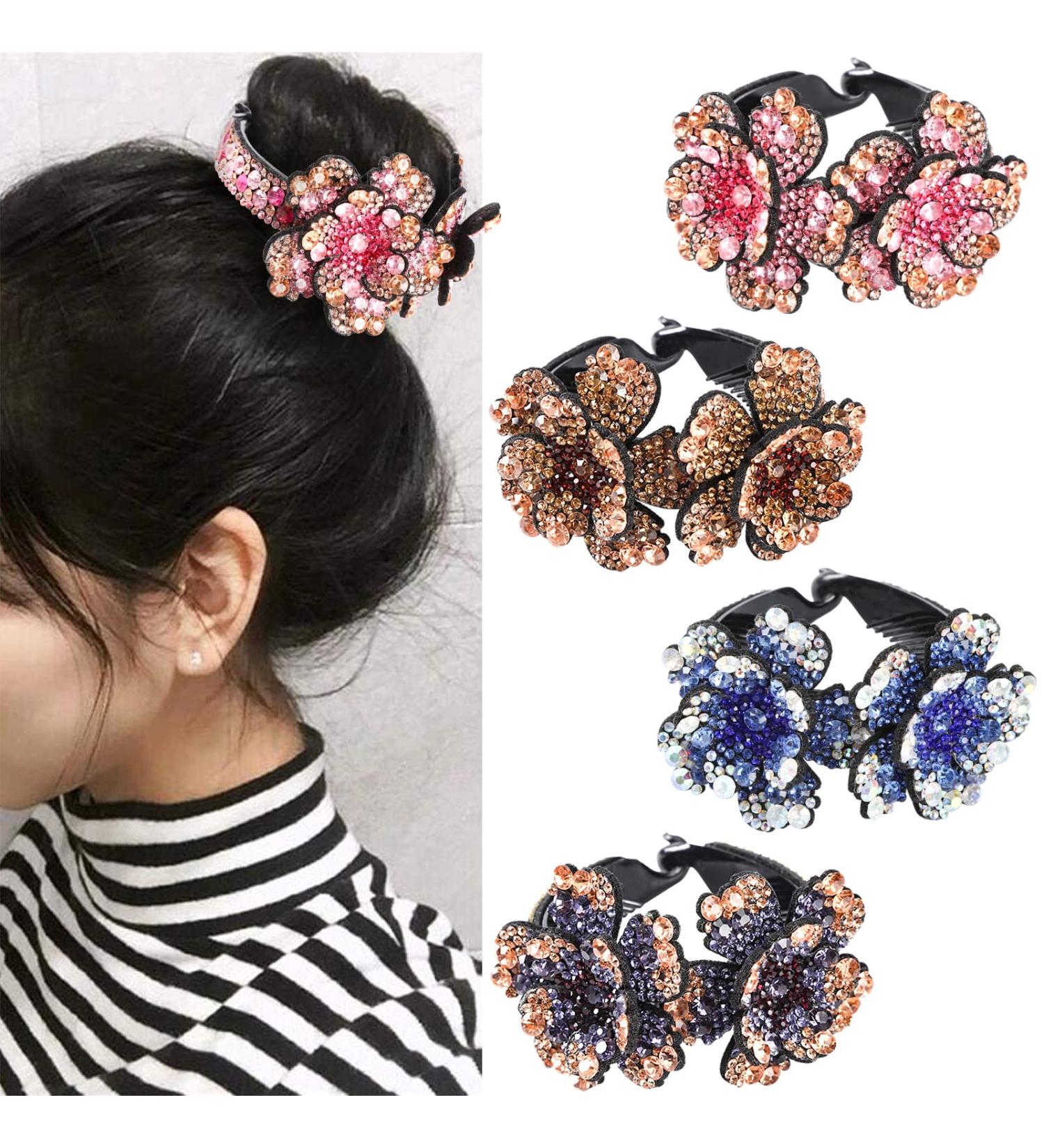 Rhinestone Hair Clip 4-Pack for Women Rhinestone Flower Hairpin Set for Girls Hair Claws and Bun Holders - Buy Online on GoSupps.com