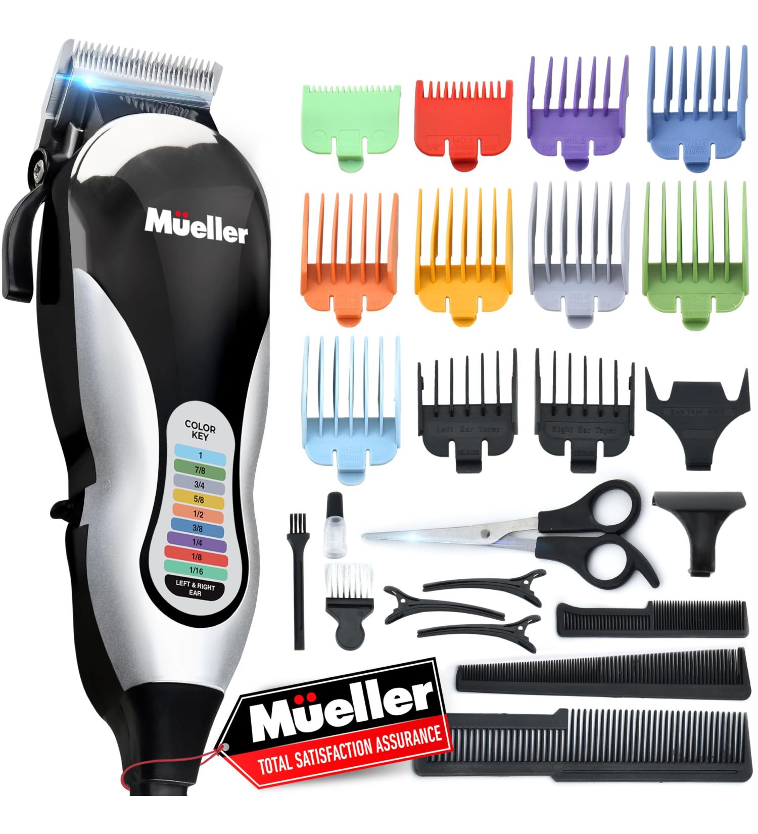 Mueller Ultragroom Professional Hair Clippers for Men - 12 Guide Combs Versatile Hair Trimmer for Beards Body and Face - Colorful Design for Precision Grooming - Buy Online on GoSupps.com