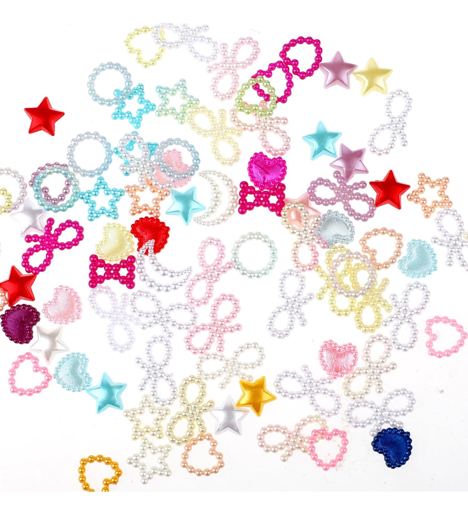 WLLHYF 480 Pcs 3D Nail Charms Assorted Colorful Multi Shapes Pearl Charms Heart Flower Bow Star Mixed Applique Cute Hollow Beads Manicure Decoration for Nail Art DIY Crafts Jewelry Accessories - Buy Online on GoSupps.com