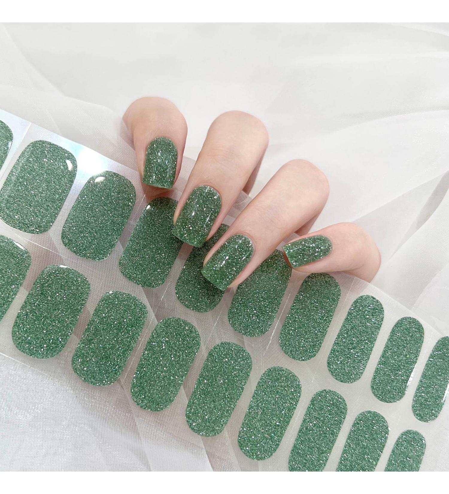Semi Cured Gel Nails Strips 22 Stickers Nail Wraps Soft Self-Adhesive Gel Nail Stickers Salon-Quality Glitter Gel Nail Strips for Nails Manicure Require UV/LED Lamp (118-Sparkling Green) - Buy Online on GoSupps.com