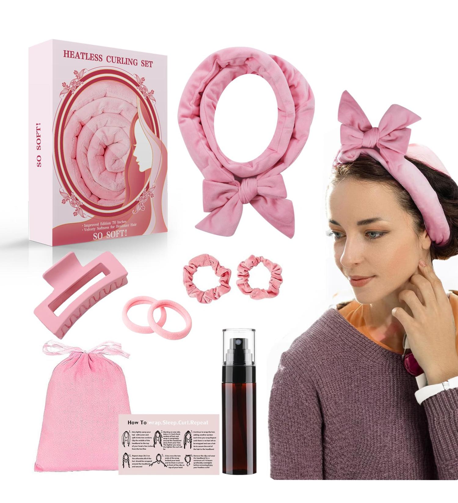 Heatless Curling Band Set - Slipproof DIY Overnight Curls for Long & Medium Hair | Pink Hair Curler Tool - Buy Online on GoSupps.com
