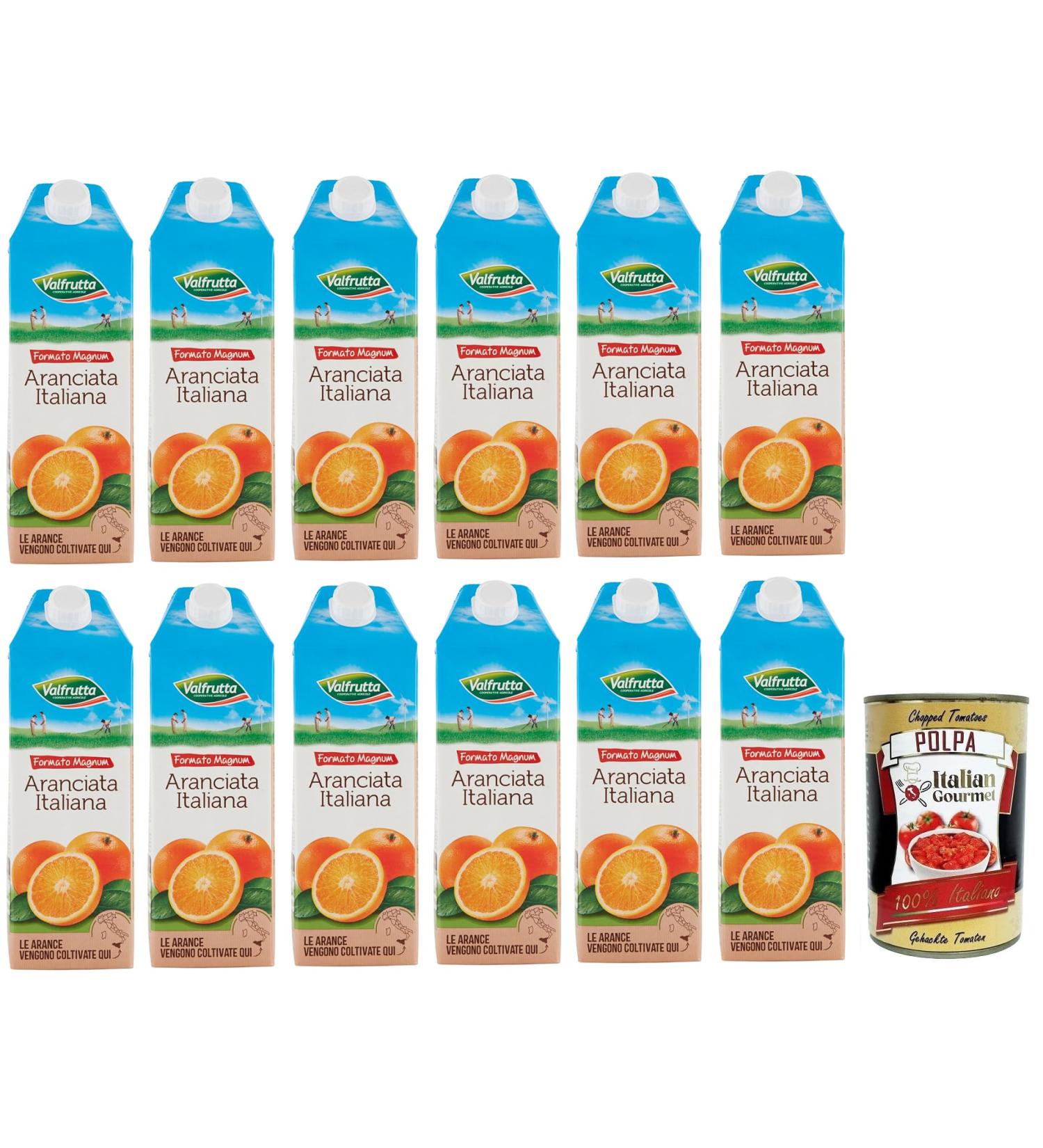  Italian Gourmet E.R. Valfrutta Aranciata Italiana 12-pack of soft drinks Italian orange lemonade 1500 ml + Italian Gourmet Polpa di Pomodoro 400 g box - Buy Online on GoSupps.com