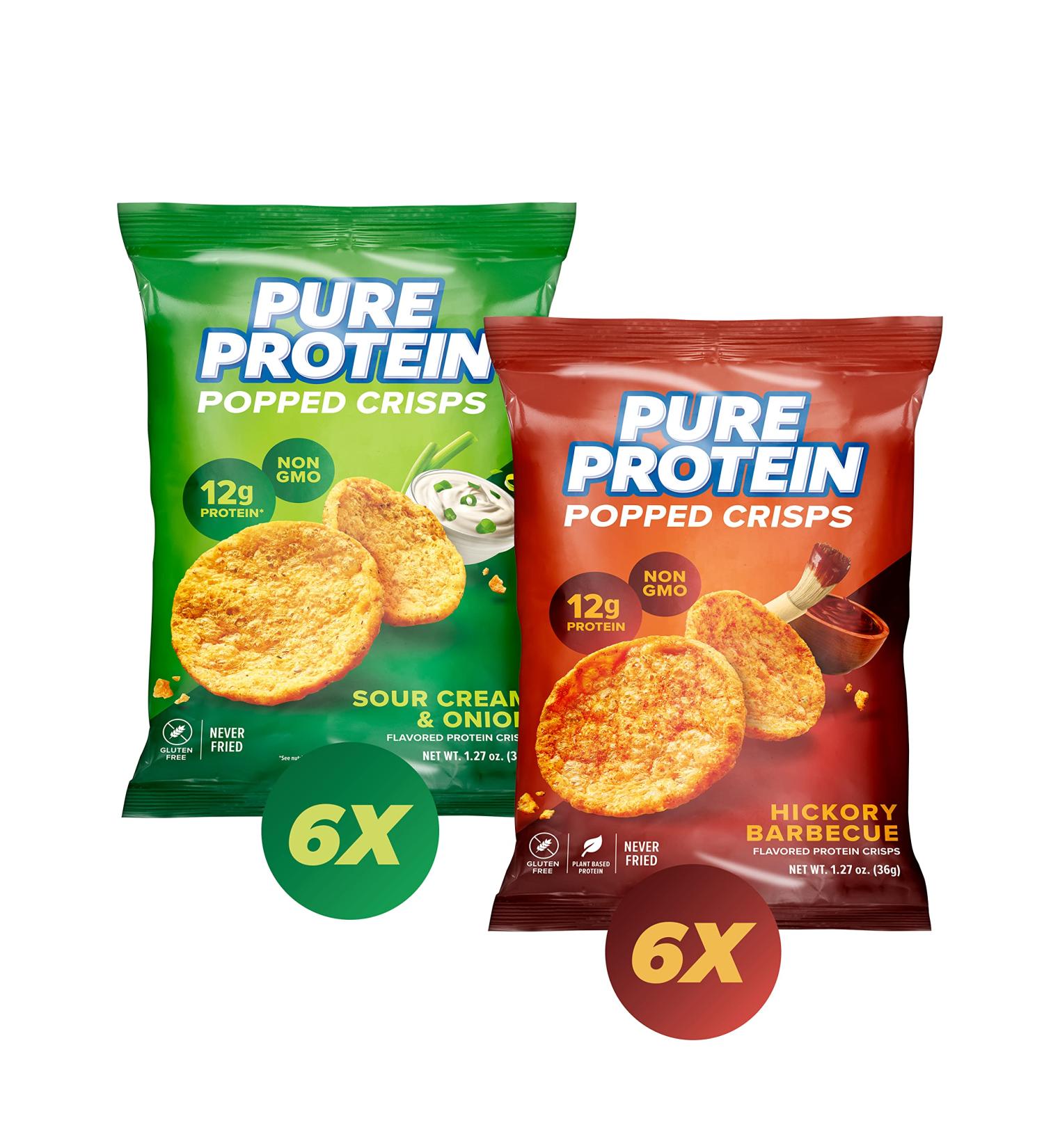 Pure Protein Popped Crisps Variety Pack - Hickory Barbecue & Sour Cream & Onion - High Protein Snack - 12g Protein - 1.27oz - 12 Count - Buy Online on GoSupps.com