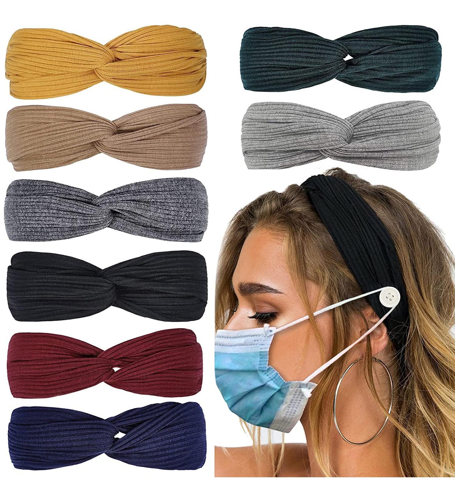 8Pcs Button Headbands for Nurses - Non Slip Elastic Hair Bands for Women - Boho Stretchy Turban Headwrap - Color 5 - Buy Online on GoSupps.com
