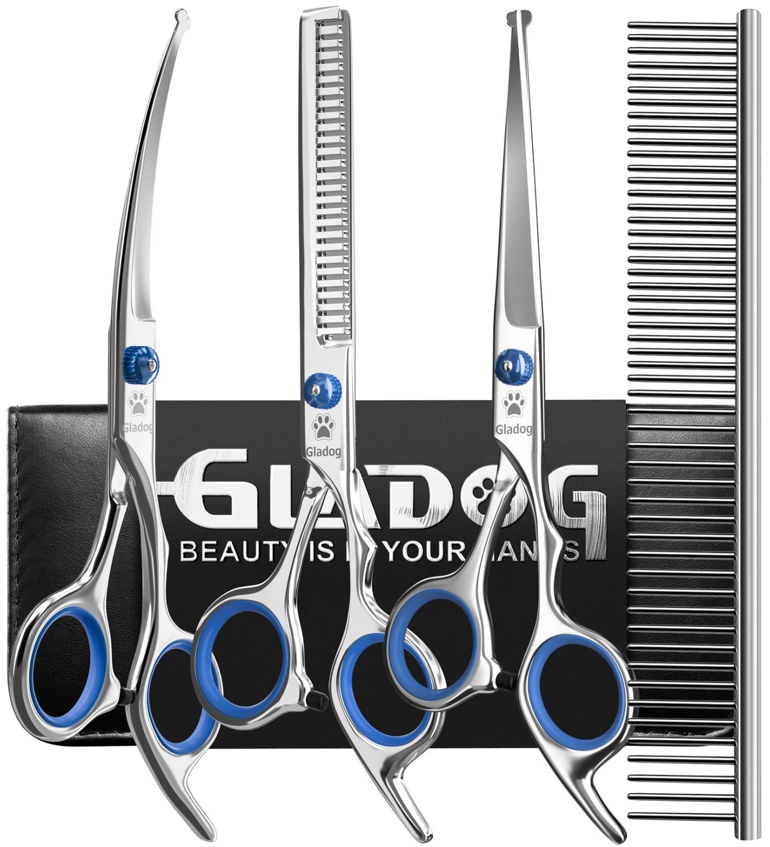 GLADOG 5 in 1 Professional Grooming Scissors Set with Safety Round Tips | Sharp Pet Shears for Dogs and Cats - Buy Online on GoSupps.com
