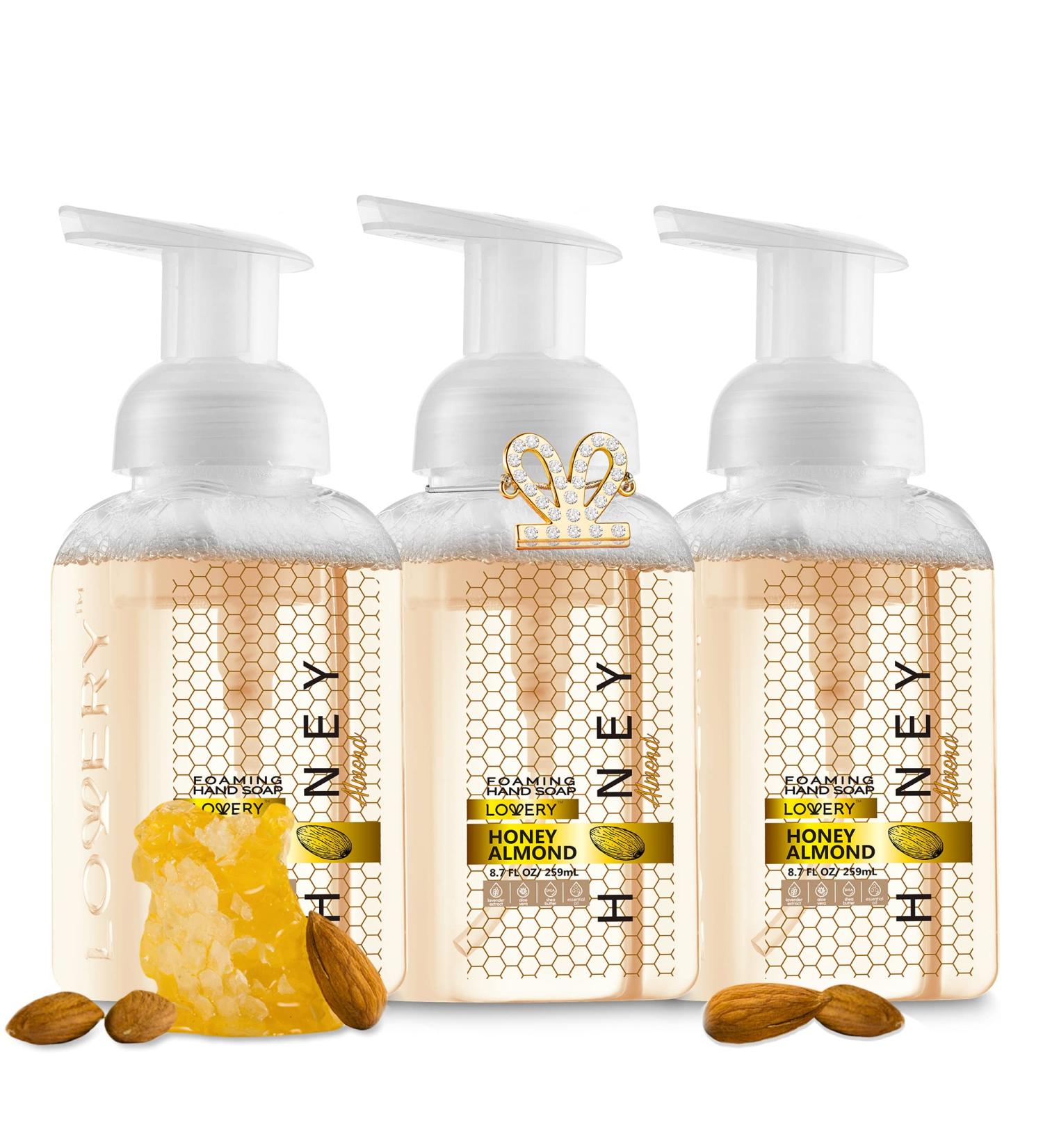 Lovery Honey Almond Foaming Hand Soap 3-Pack - 26.25 fl oz each - Moisturizing Hand Wash with Aloe & Essential Oils - Alcohol-Free - Perfect for Kitchen or Bathroom - Includes Free Swarovski Bracelet - Buy Online on GoSupps.com