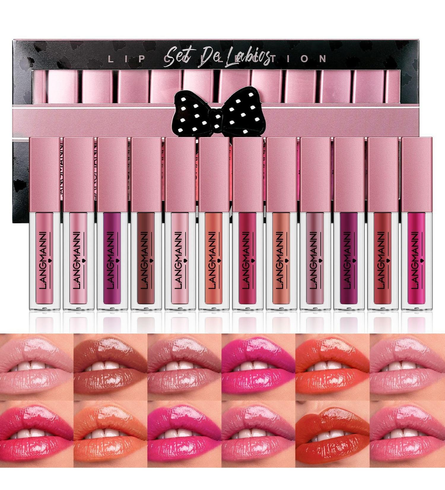12pcs Lip Gloss Set - Hydrating Waterproof Liquid Lipstick Gift for Women & Girls | Long Lasting & Non-Stick Cup Makeup - Buy Online on GoSupps.com