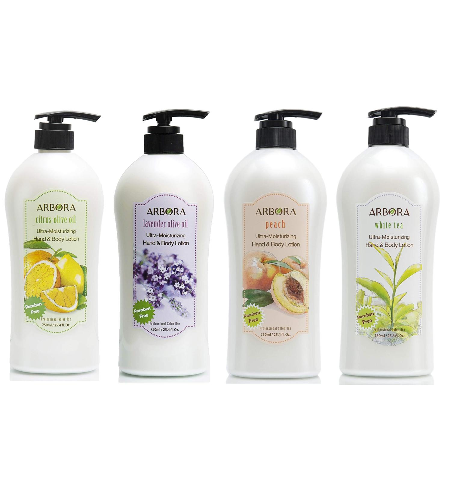 ARBORA Combo Pack of 4 Hand & Body Lotion Multi Fragrances Jumbo Size 25.4OZ/750ML Paraben Free Natural Ultra-Moisturizing K-Beauty Professional Massage Lotion Original from Korea - Buy Online on GoSupps.com