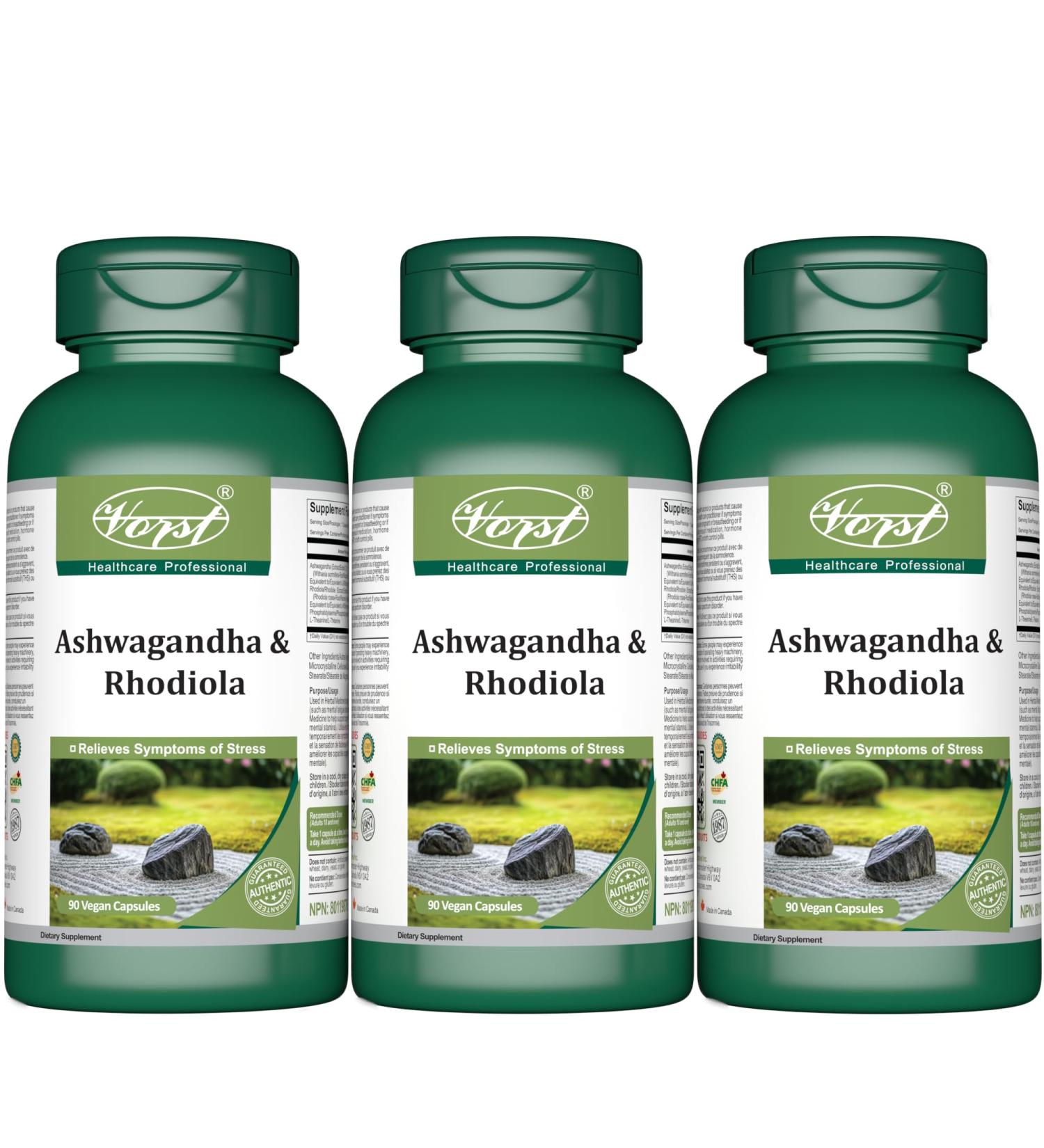 VORST Ashwagandha and Rhodiola Complex 3 x 90 Vegan Capsules | Stress Relief Supplement | 3 Bottle 270 count (Pack of 1) - Buy Online on GoSupps.com