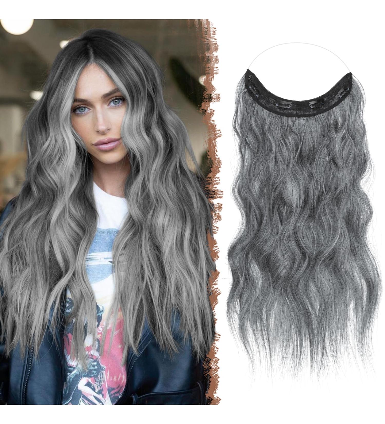 FESHFEN Invisible Wire Hair Extensions | Adjustable Size Long Wavy Hairpiece for Women | 16 Black Mix Gray - Buy Online on GoSupps.com