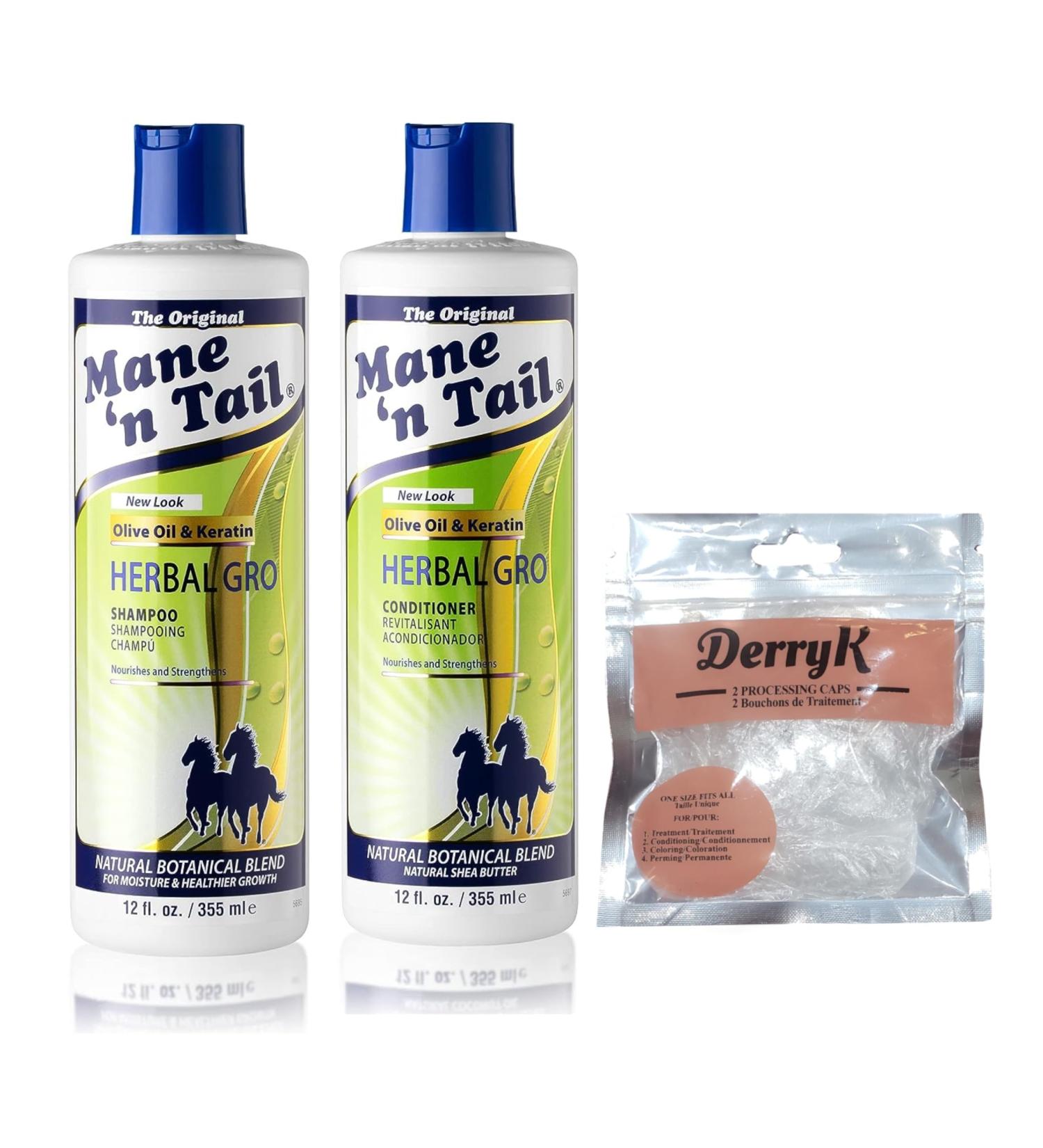 The Original Mane n Tail Olive Oil Complex Herbal Gro Shampoo + Conditioner 12 Oz - 2 - Pack with DerryK Processing Cap - Buy Online on GoSupps.com