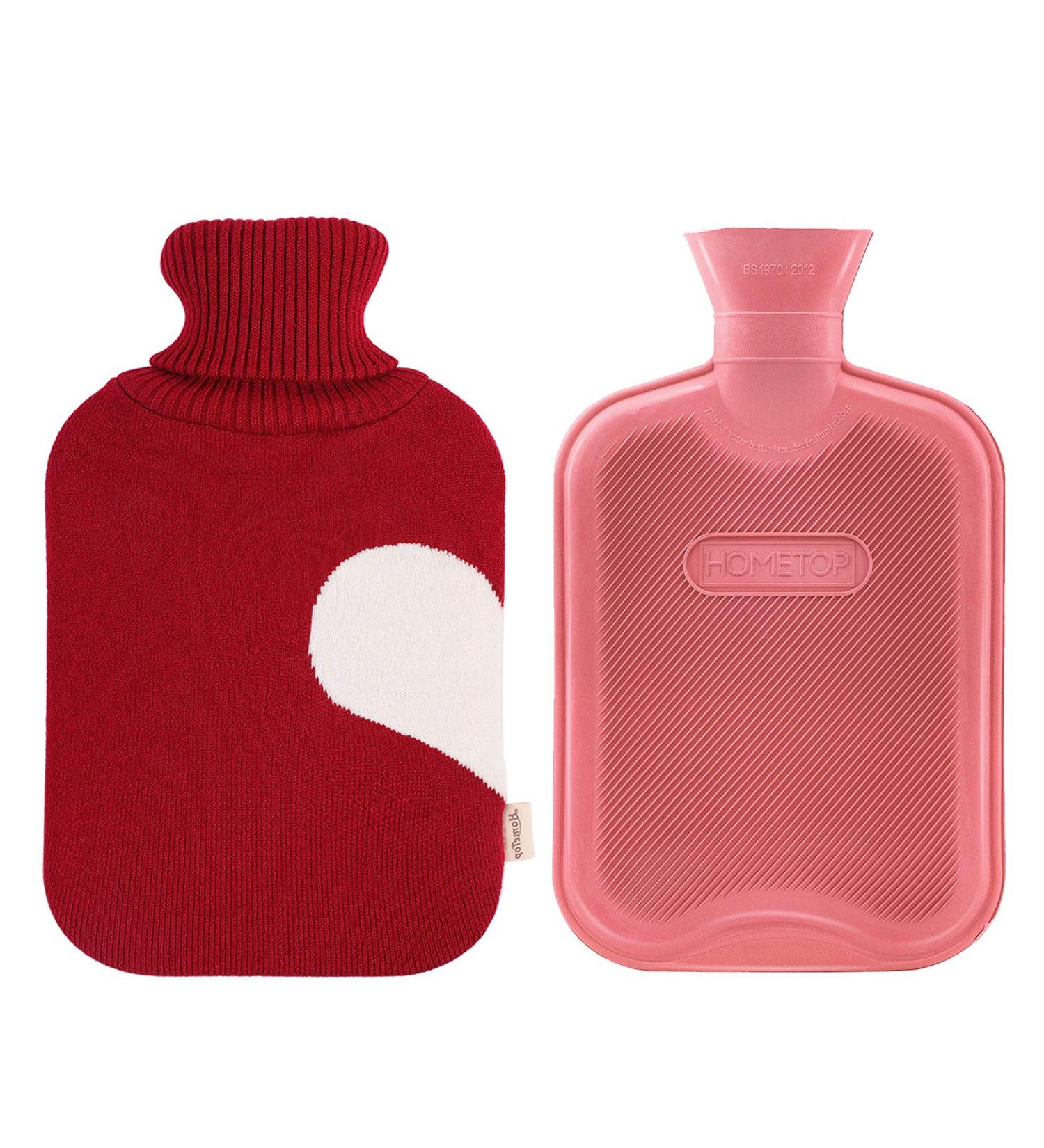 HomeTop Premium 2L Rubber Hot Water Bottle with Knit Cover - Wine/Light Red - Buy Online on GoSupps.com